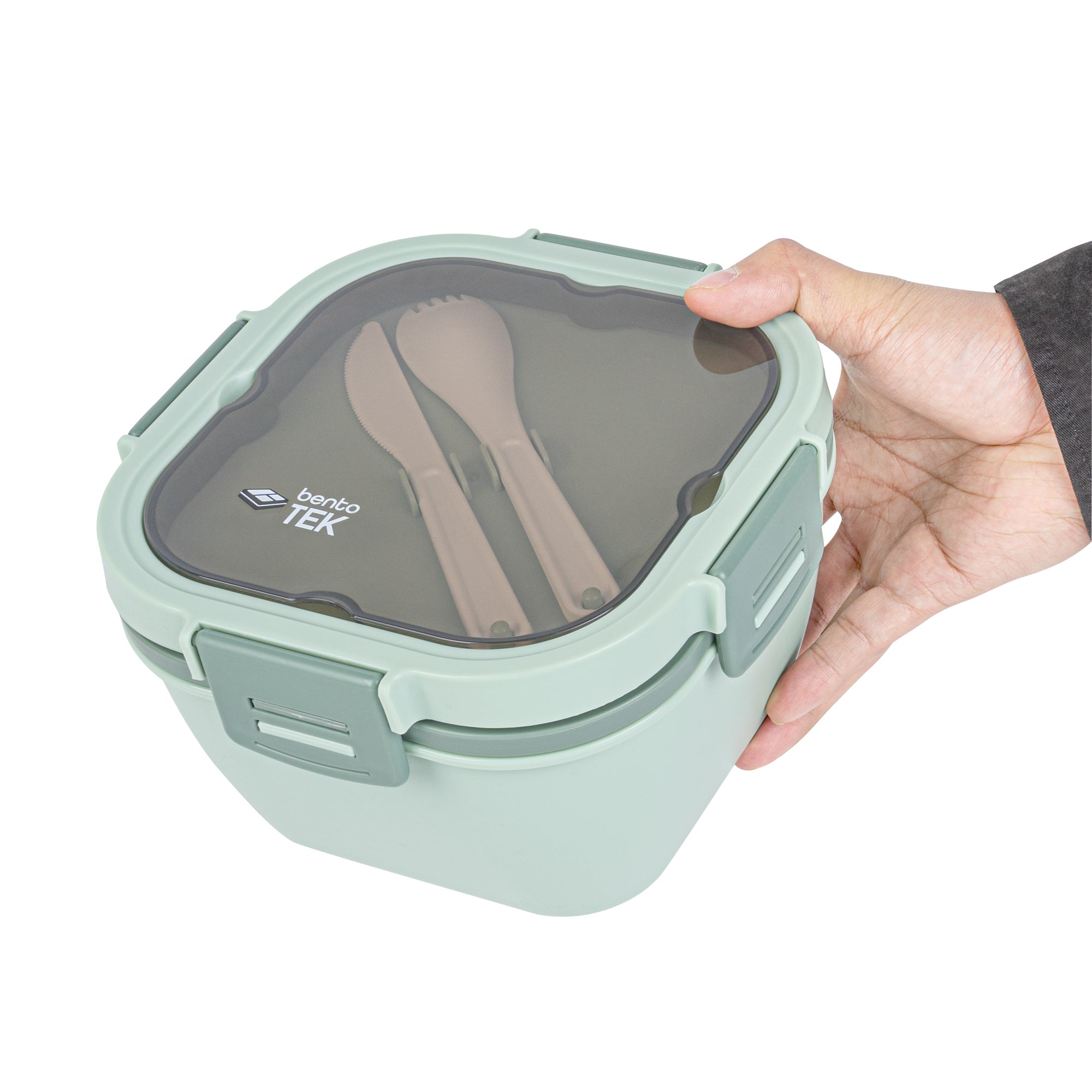 Bento Tek 58 oz BPA-Free Green Lunch Box with Fork & Knife - Microwave Safe, 7.25