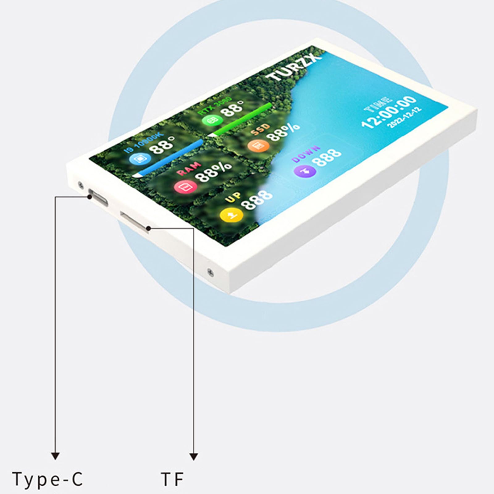5inch IPS USB C Secondary Monitor for Desktop Computer - Temperature Display, Custom Background & Themes | Perfect for PC Case Mods, Gaming Setups & Workstations