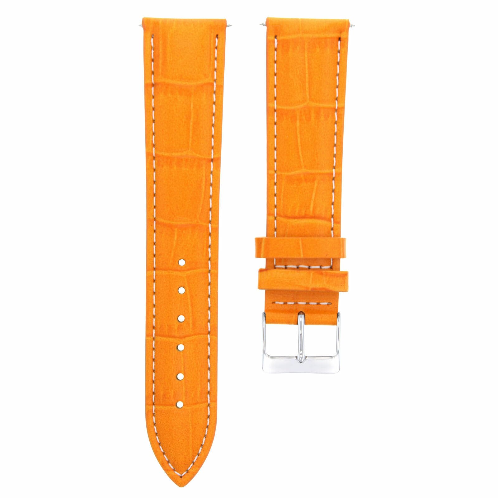 22mm Genuine Leather Watch Band Strap for Omega Seamaster Planet Ocean - Orange with White Stitching | Replacement Watch Strap for Men & Women | Perfect for Diving, Swimming & Everyday Wear