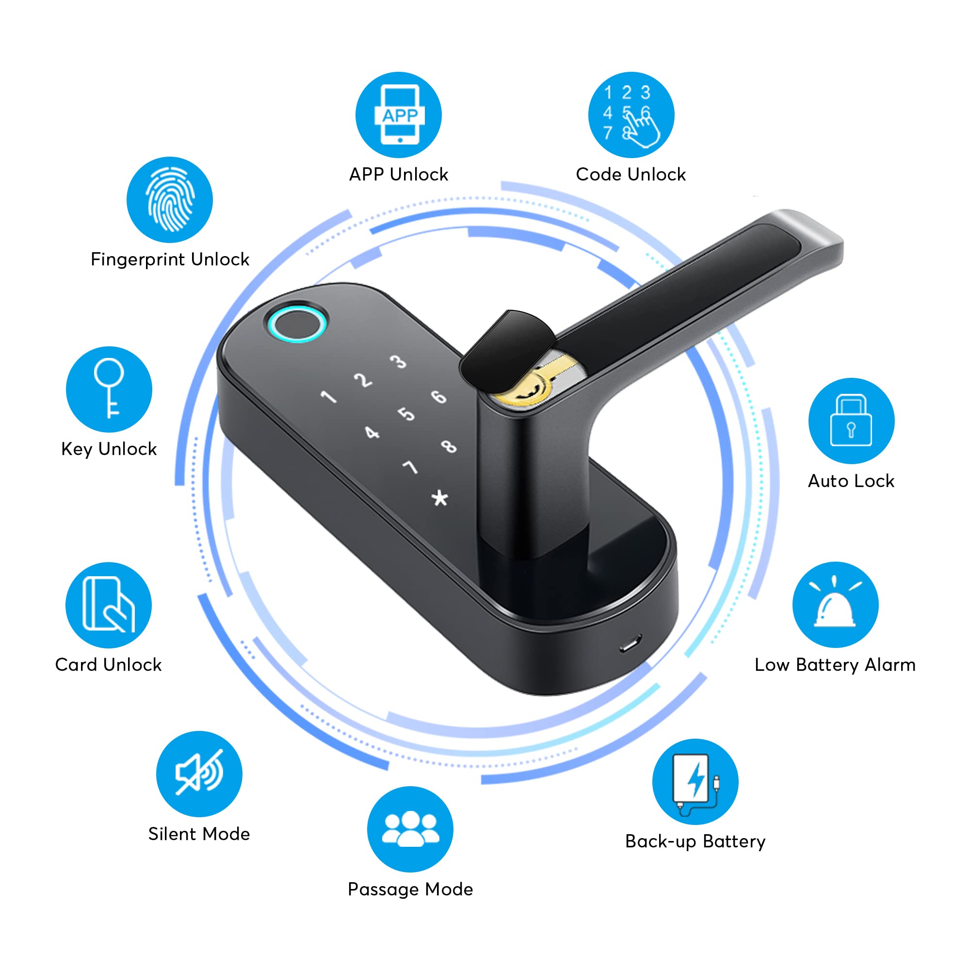 TTLock Smart Door Lock - Bluetooth Fingerprint & Touchscreen Keyless Entry, Auto-Locking Smart Lock for Front Door, Office, Apartment, Garage - Perfect for Home Security & Hands-Free Access