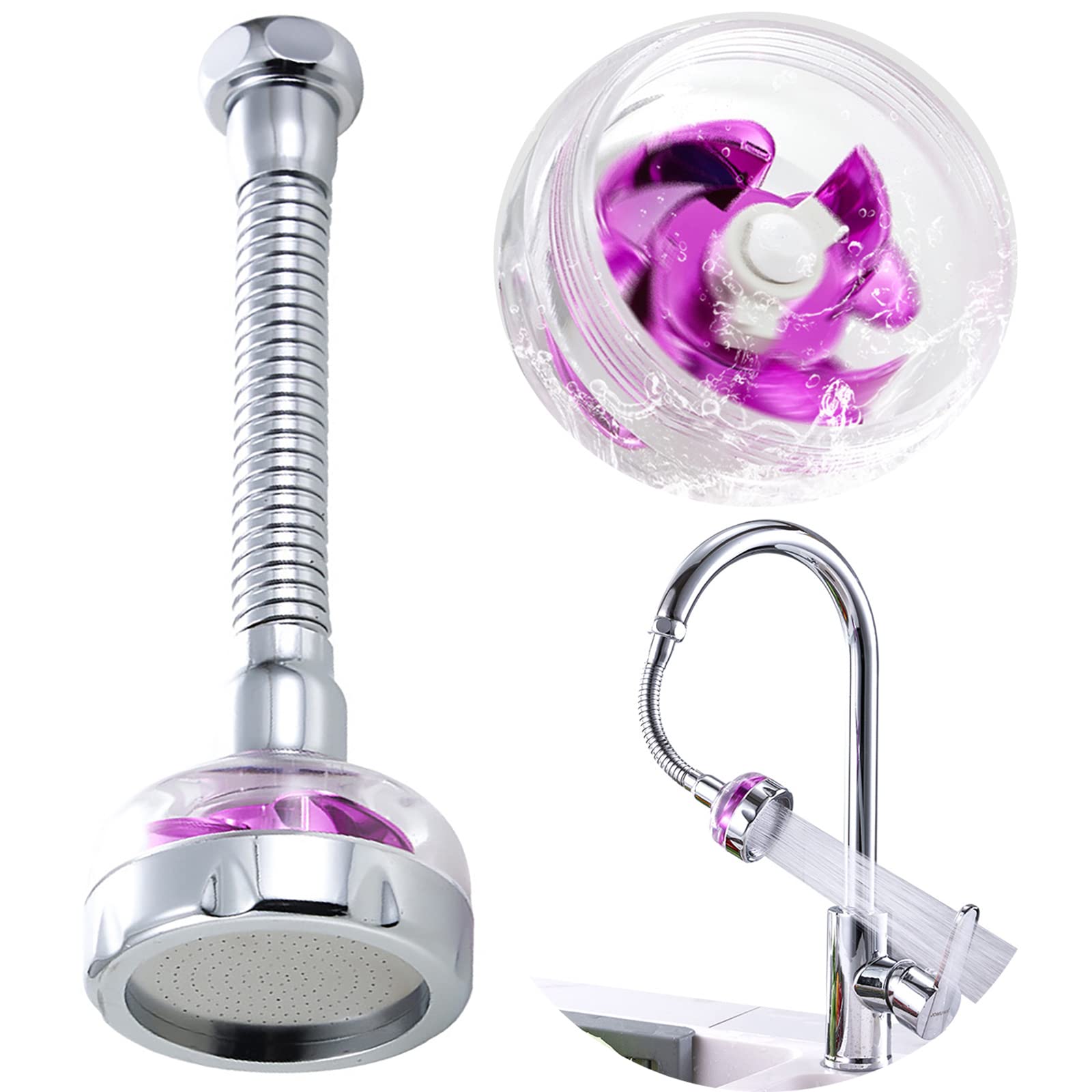 360° Swivel Kitchen Faucet Extender - Flexible Sprayer Attachment with Aerator, Purple Faucet Adapter for Sink | Perfect for Washing Dishes, Filling Pots & Cleaning Fruits