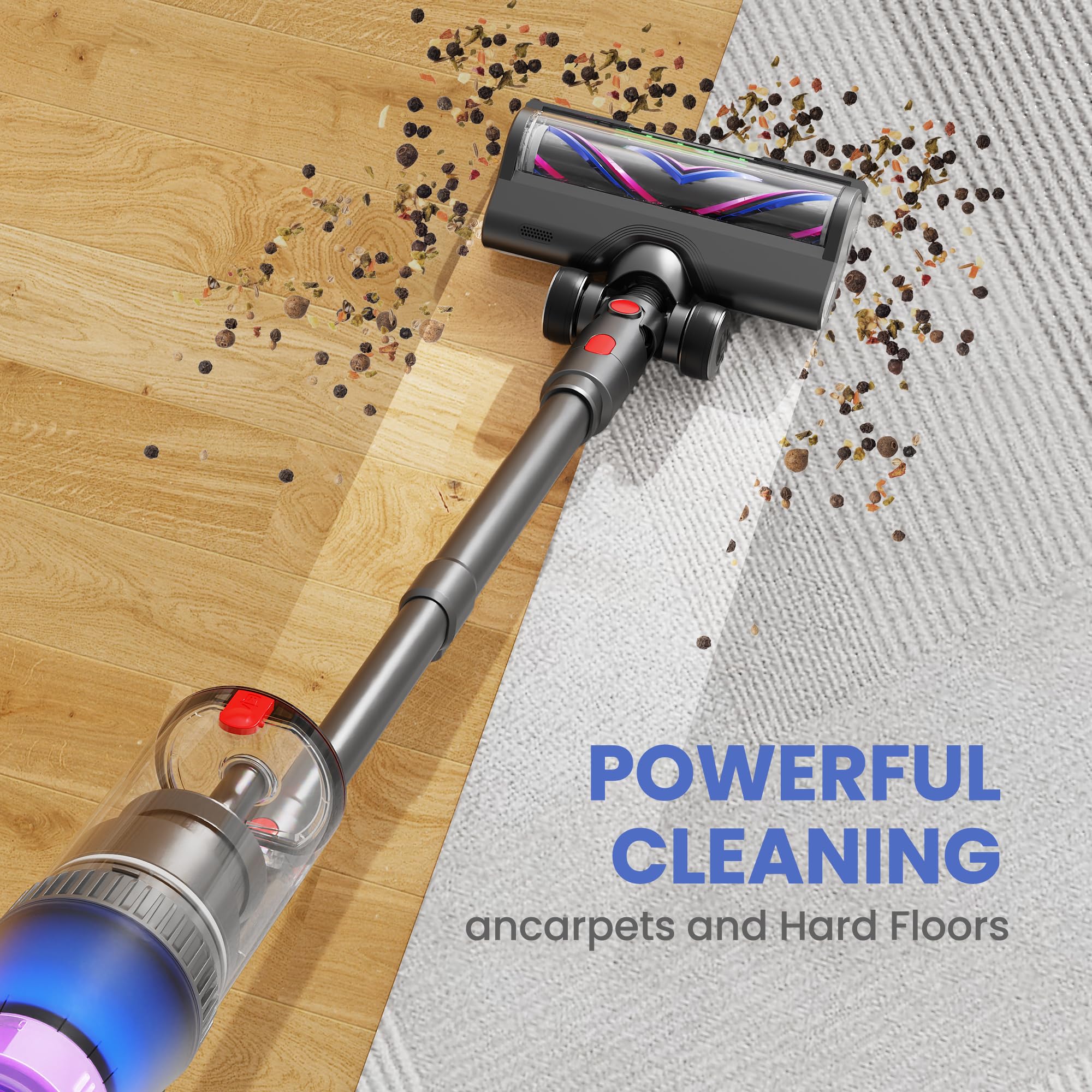 Powerful 500W Cordless Vacuum Cleaner - 45Kpa Suction, 60min Runtime for Home & Carpet Cleaning