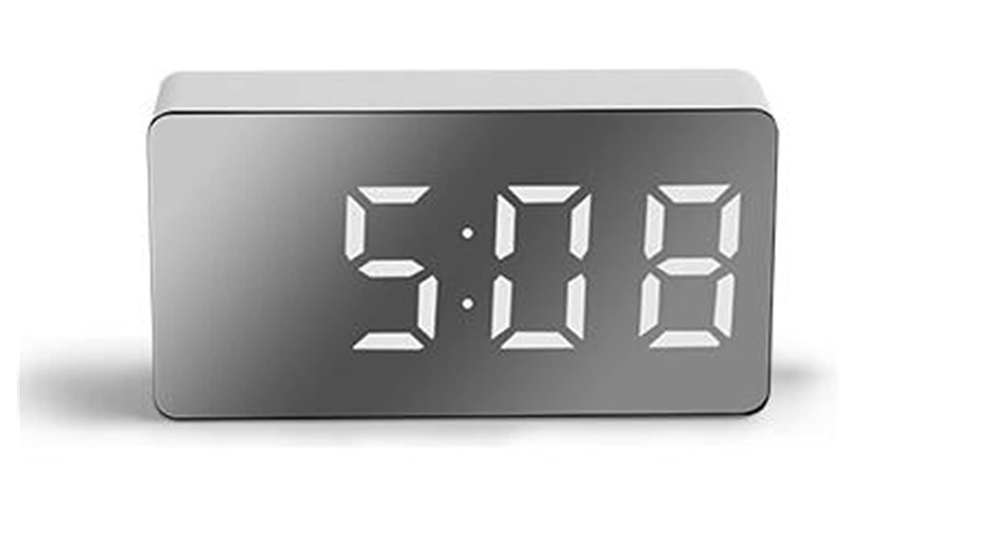 Multifunctional LED Alarm Clock Mirror with Digital Display, Snooze Function, Night Light, USB Powered (5V) - Perfect for Bedroom, Office, and Home Decor (White)