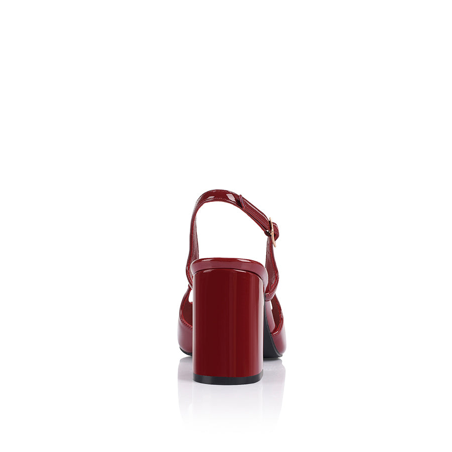 Elton Slingback Block Heels - Wine Red Patent Leather Women's Shoes for Work, Party & Special Occasions