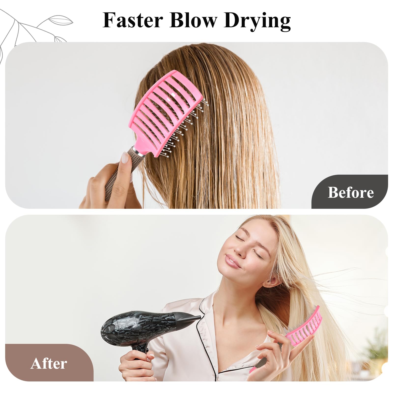 **Detangling Hair Brush for Women & Men - Curved Vent Brush for Wet & Dry Hair, Faster Blow Drying - Adds Shine & Smoothness for Curly, Straight, Thick or Thin Hair (Pink) - Perfect for Home, Travel & Salon Styling**