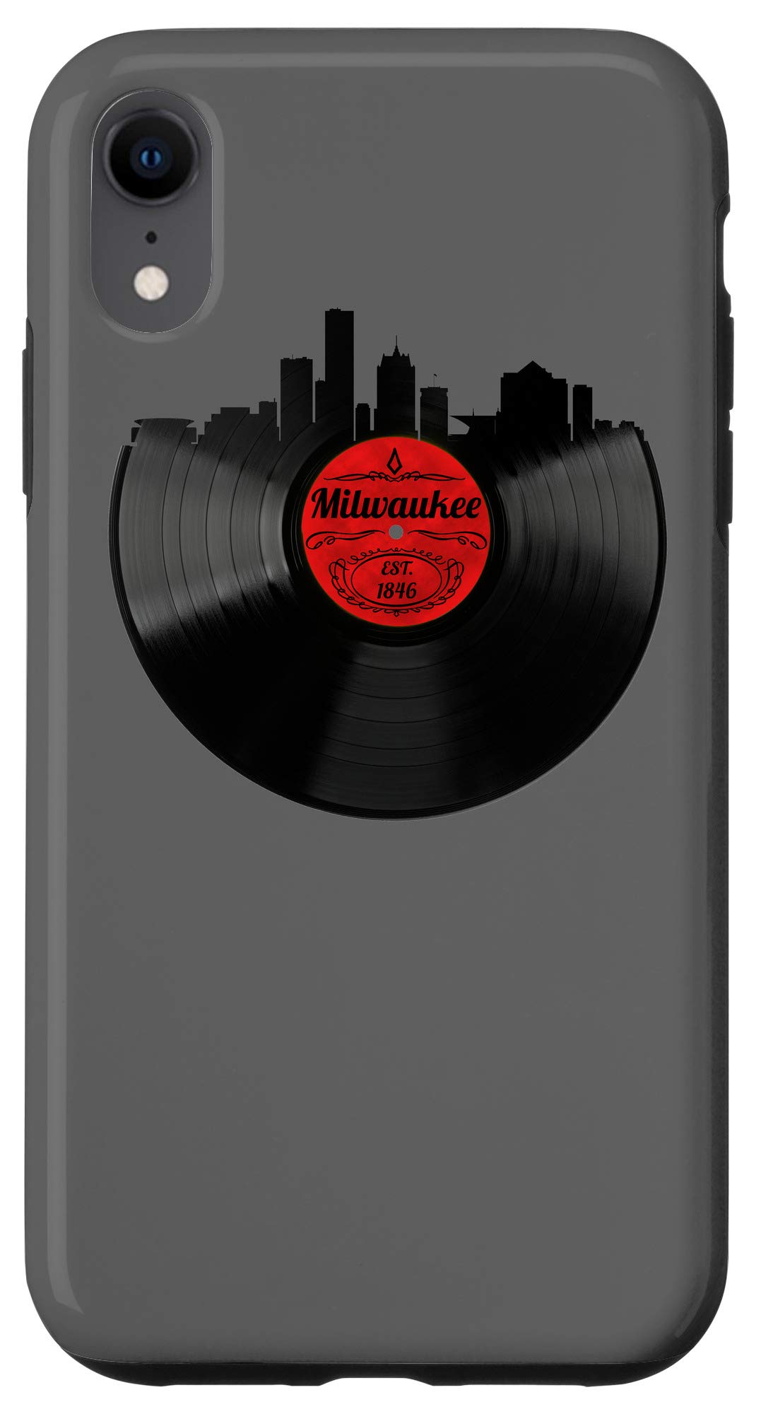 Vintage Vinyl Record iPhone XR Case - Retro Aesthetic City Skyline Design for Hipster Style | Perfect for Music Lovers & Urban Explorers in Milwaukee