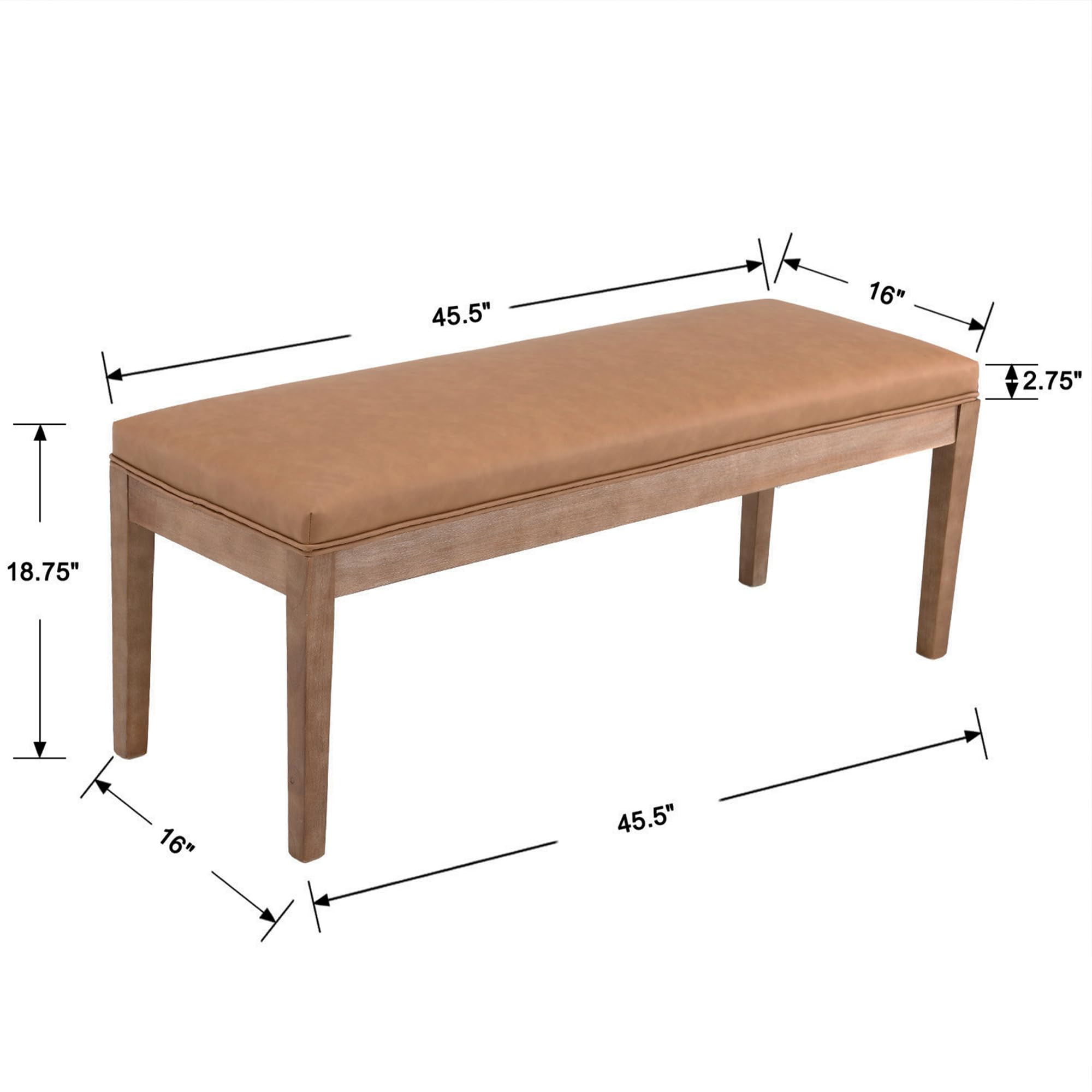 Farmhouse Upholstered Entryway Bench with Wood Legs - Brown PU Leather Shoe Storage Bench for Hallway, Porch, Bedroom, Dining Room | Perfect for Entryway Seating, Shoe Organization, and Extra Dining Seating