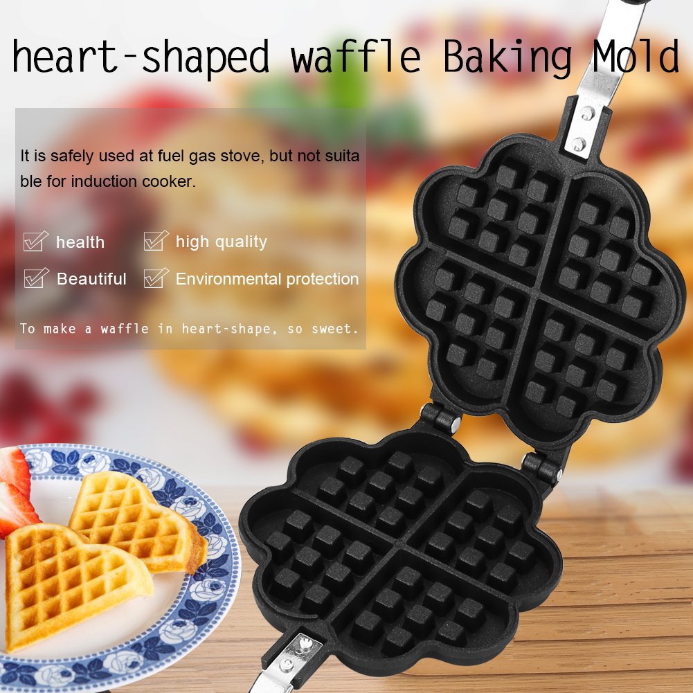Hilitand Non-Stick Heart Shaped Waffle Maker - Household Kitchen Waffle Iron for Baking - PFOA Free & Safe Materials - Perfect for Breakfast, Brunch & Family Gatherings