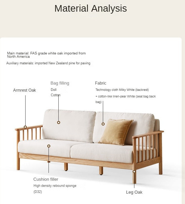 Solid Oak Wood Sofa with Premium Fabric Upholstery - Durable & Stylish Living Room Furniture for Home & Office Comfort