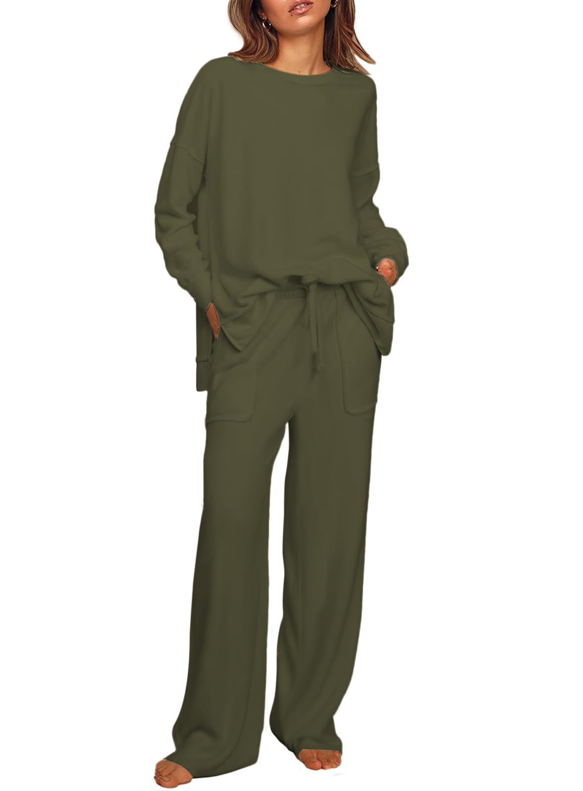 ETCYY Women's 2-Piece Lounge Set - Soft Side Split Sweatshirt & Wide Leg Sweatpants | Cozy Outfit for Home, Yoga, Travel & Casual Wear
