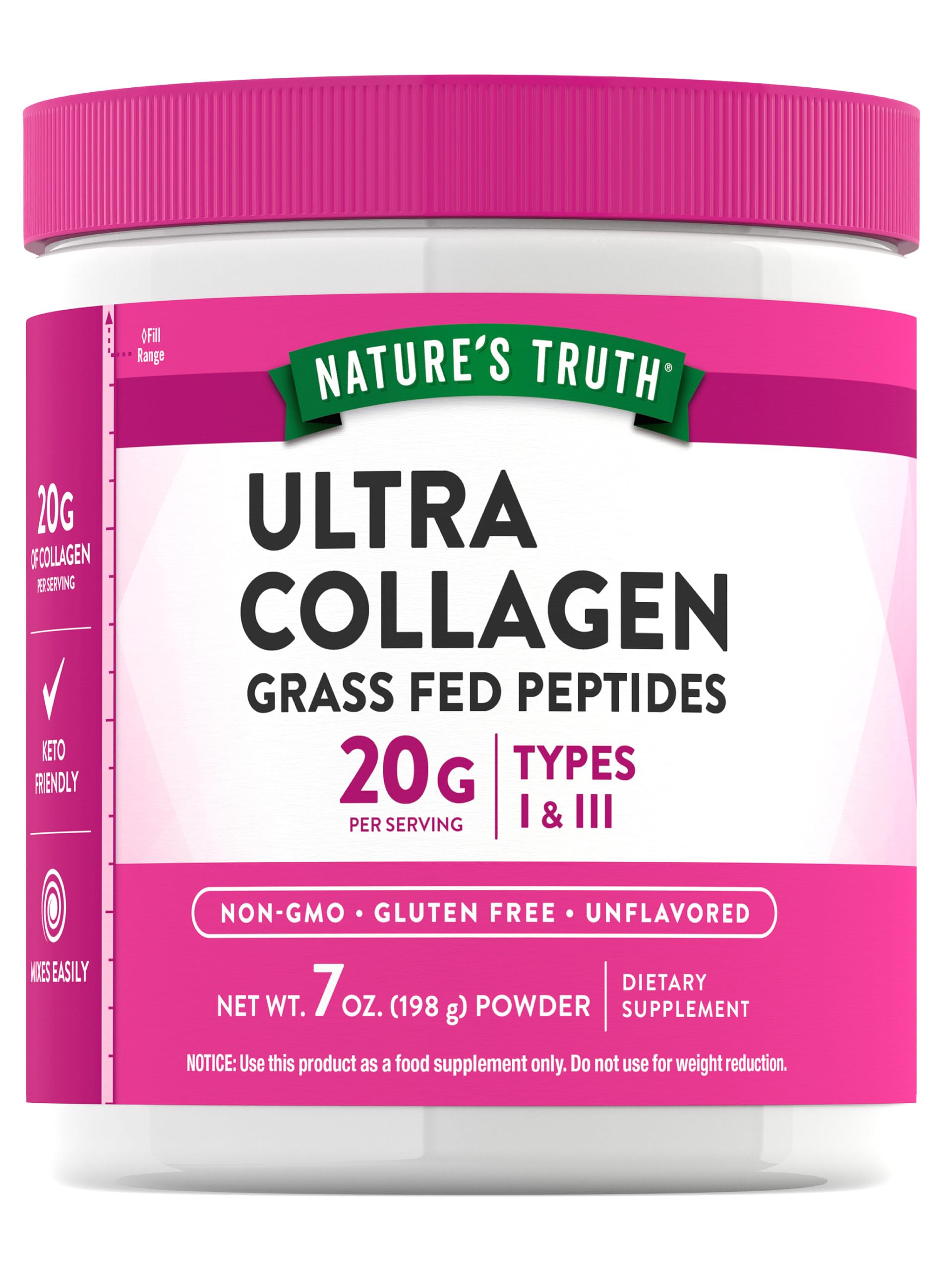 Nature's Truth Collagen Powder - 7 oz | Type I & III Collagen Peptides | Unflavored, Grass-Fed, Keto & Paleo Friendly | Non-GMO, Gluten Free Supplement for Skin, Hair & Joint Support | Perfect for Smoothies, Coffee & Baking