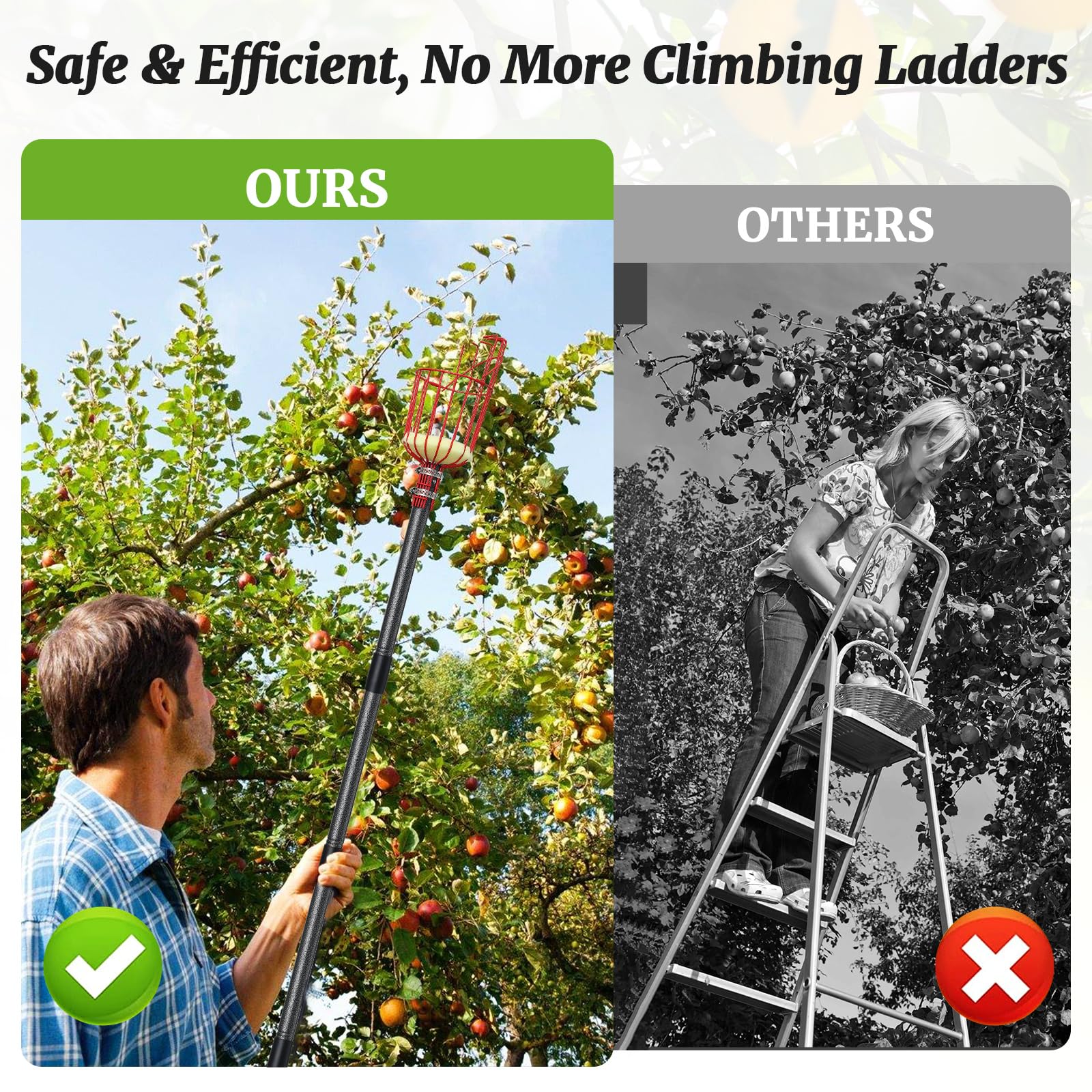 Premium 15FT Coconut Picker Tool with Basket - Easy to Assemble Fruit Harvester for Coconut, Mango & Avocado | Perfect for Home Garden, Farm & Orchard Harvesting