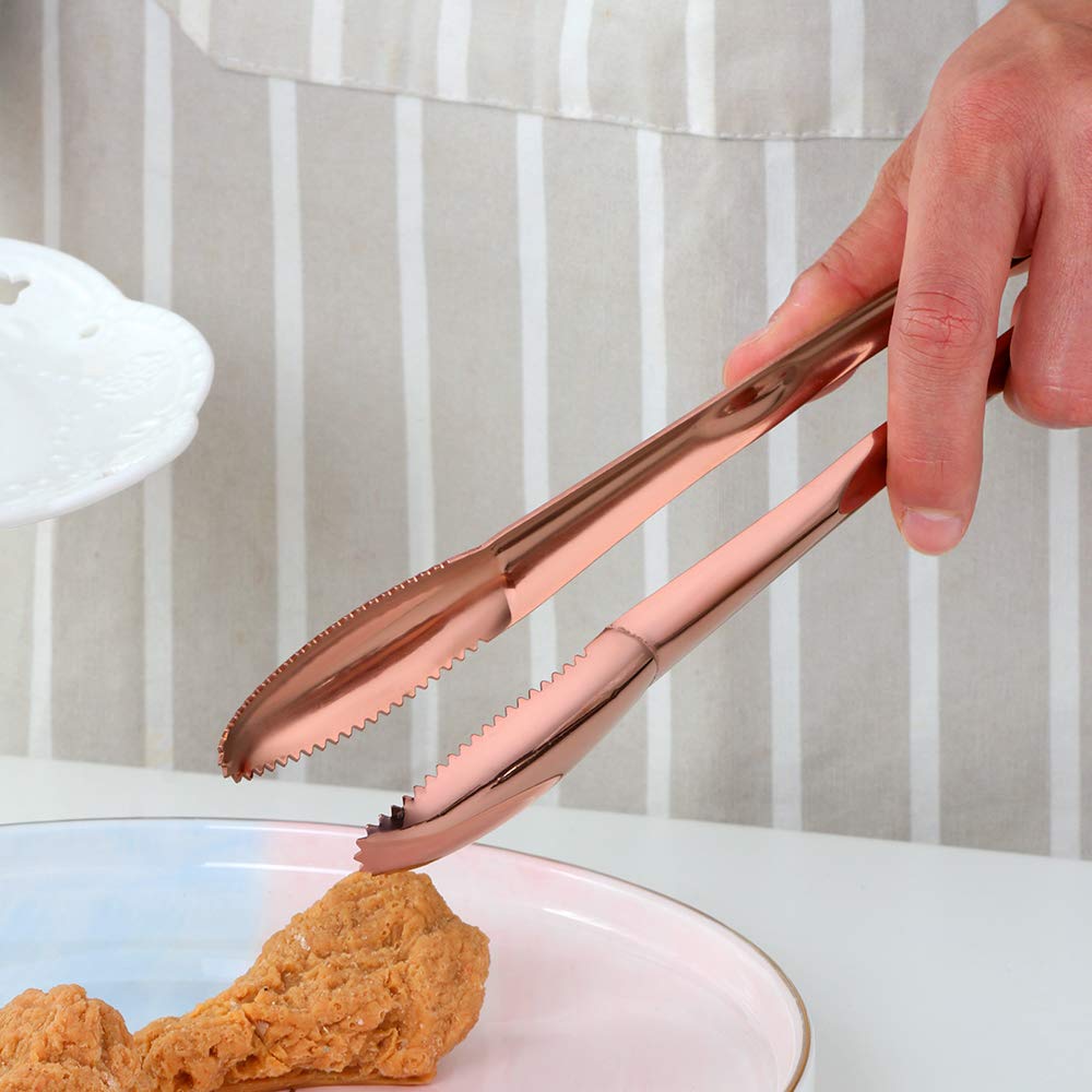 9 Inch Rose Gold Stainless Steel Serving Tongs - Set of 2 - Elegant BBQ, Salad, Buffet & Party Serving Utensils for Hosting & Entertaining