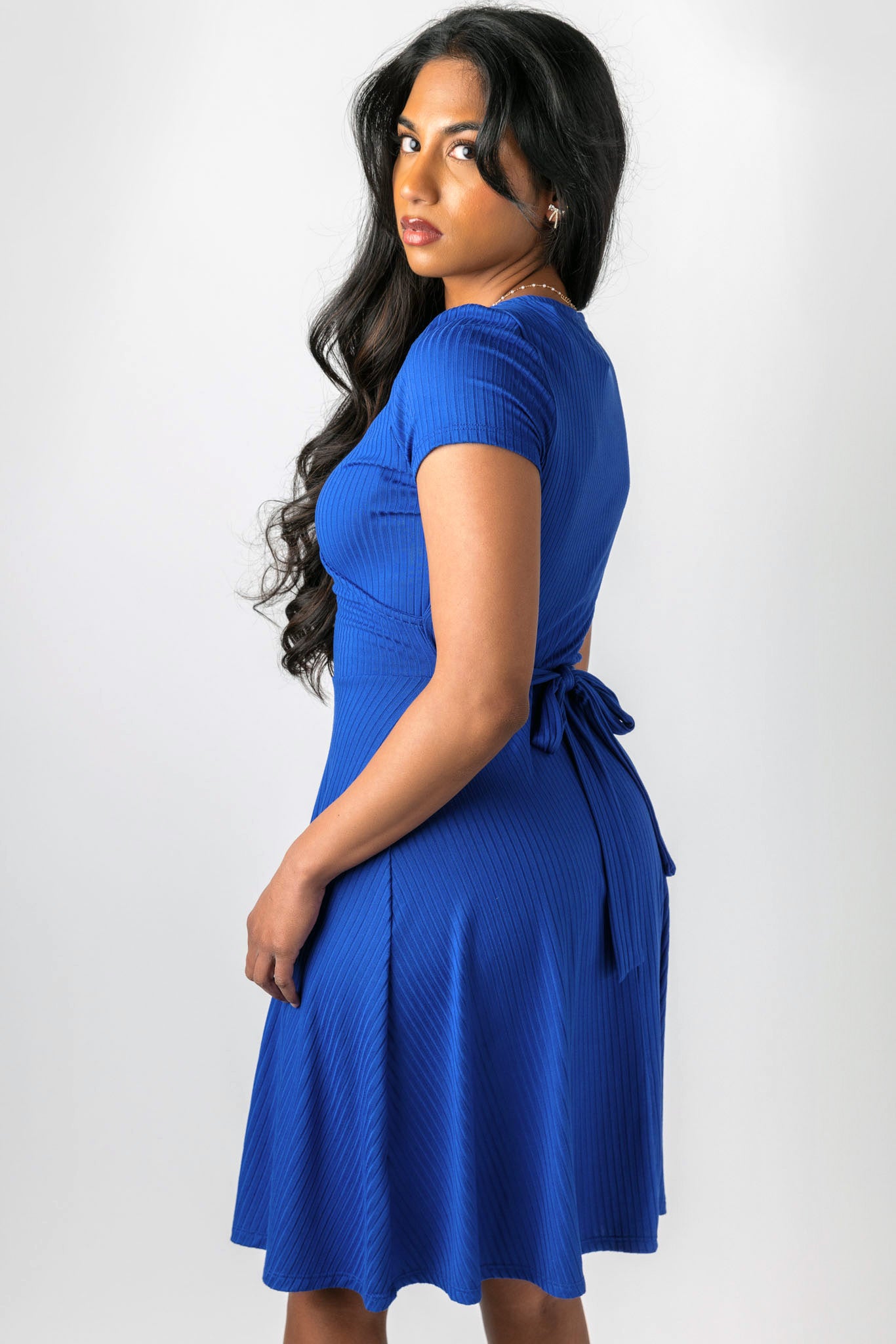 Stylish Ribbed Knit Crossover Skater Dress for Women - Flattering A-Line Mini Dress for Date Night, Party & Casual Wear