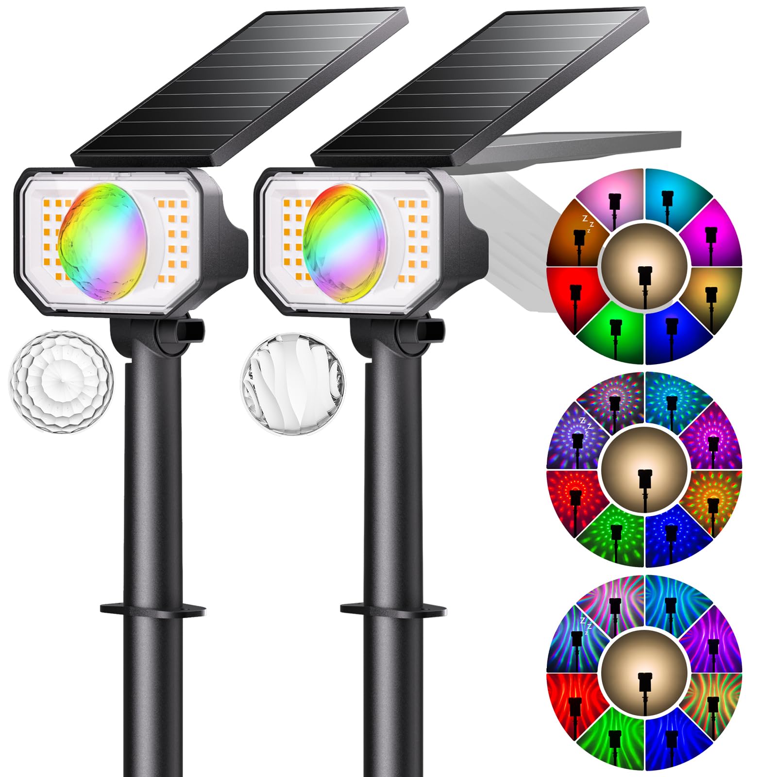 Quntis Solar Spot Lights Outdoor, Super Bright RGB/W 25 Modes Color Changing Solar Landscape Lights - Waterproof Solar Powered Spotlights for Christmas Decoration, Garden, Pathway, Yard (2 Pack) - Perfect for Holiday Decor & Outdoor Lighting