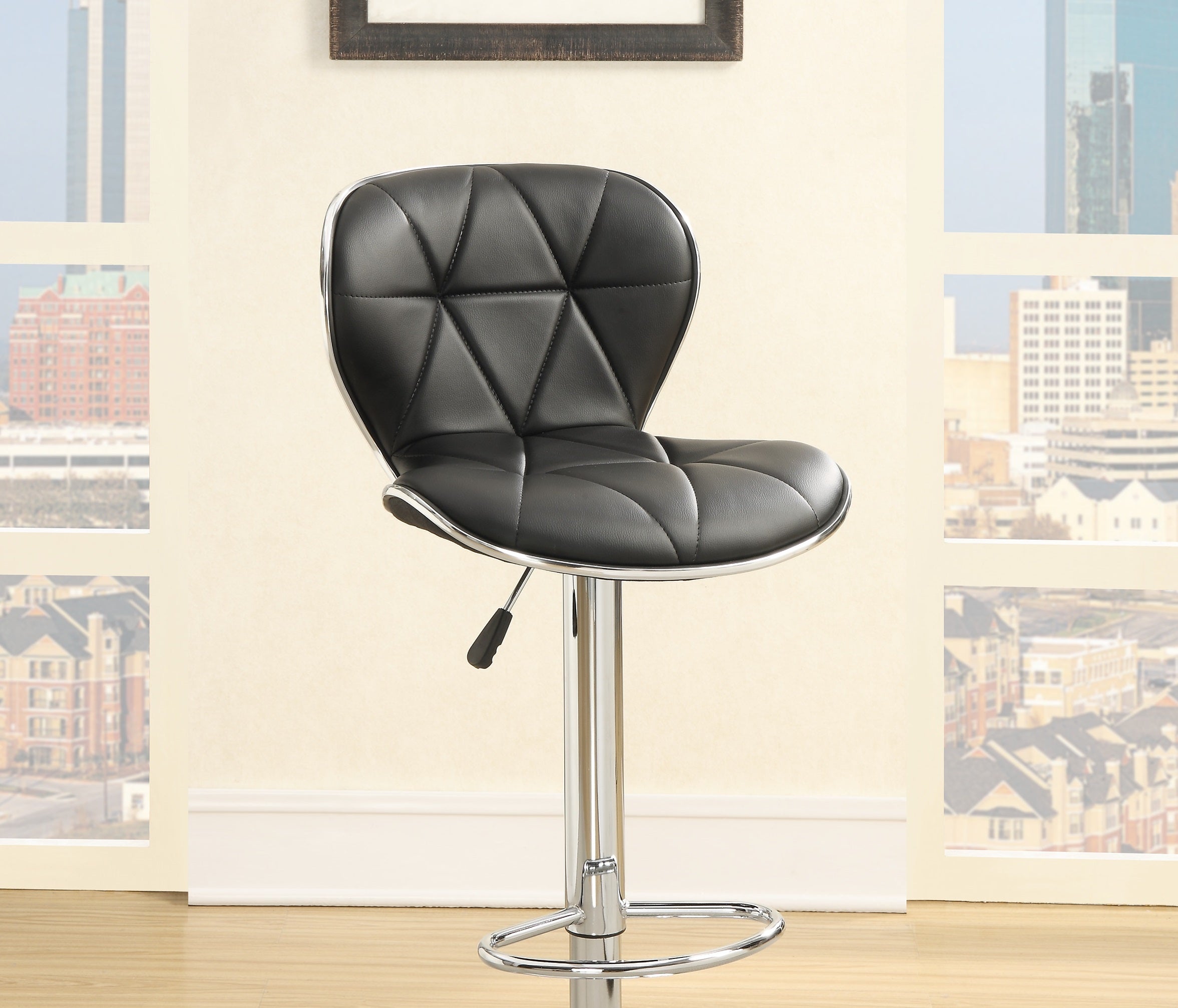 Black Faux Leather Counter Height Bar Stools Set of 2 - Adjustable Height Kitchen Island Stools with Gas Lift & Chrome Base - Perfect for Breakfast Bars, Kitchen Islands & Home Bars