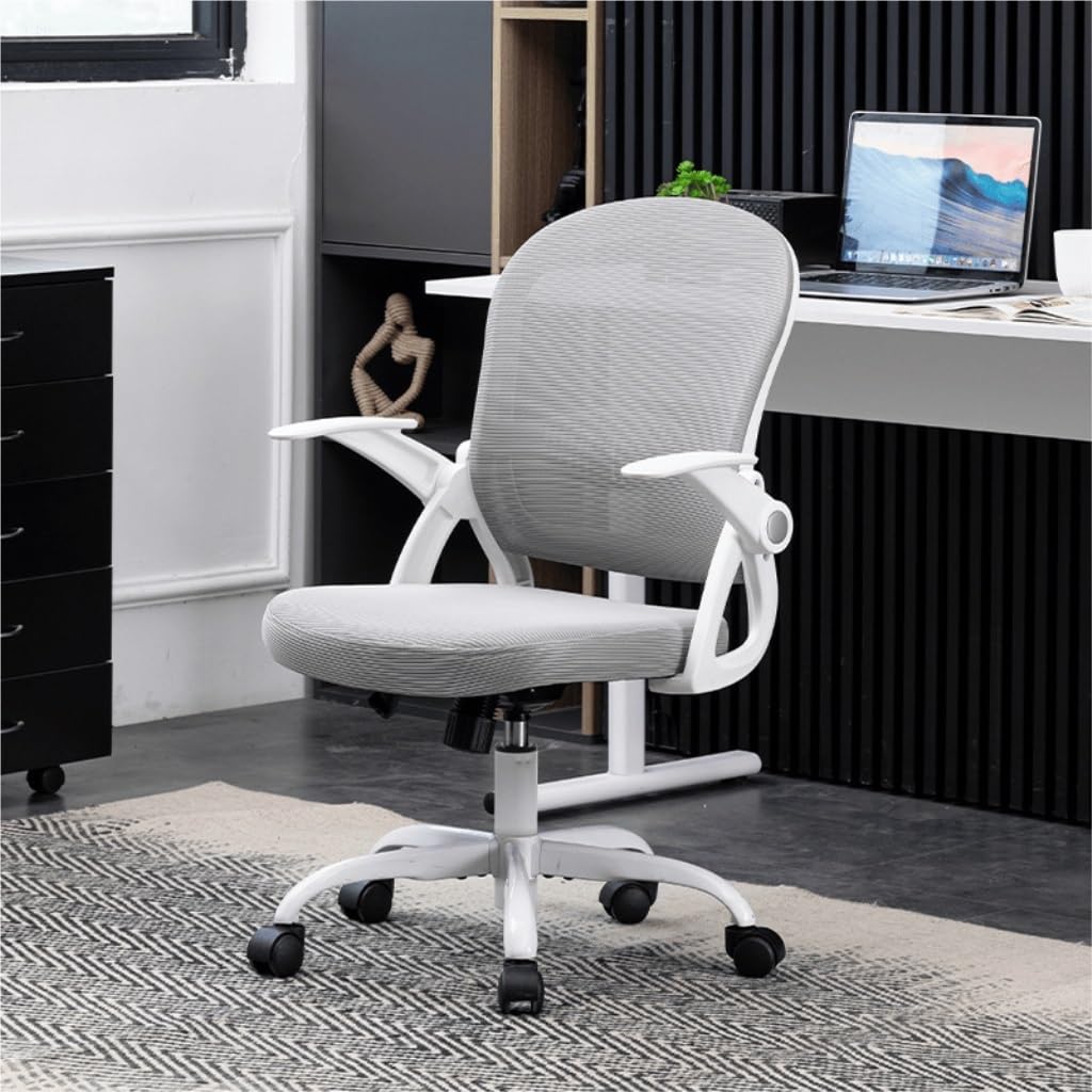 Ergonomic Office Chair with Flip-Up Arms & S-Shaped Backrest - Adjustable Swivel Computer Desk Chair for Home & Office (White, Size A) - Perfect for Long Work Hours & Gaming Sessions