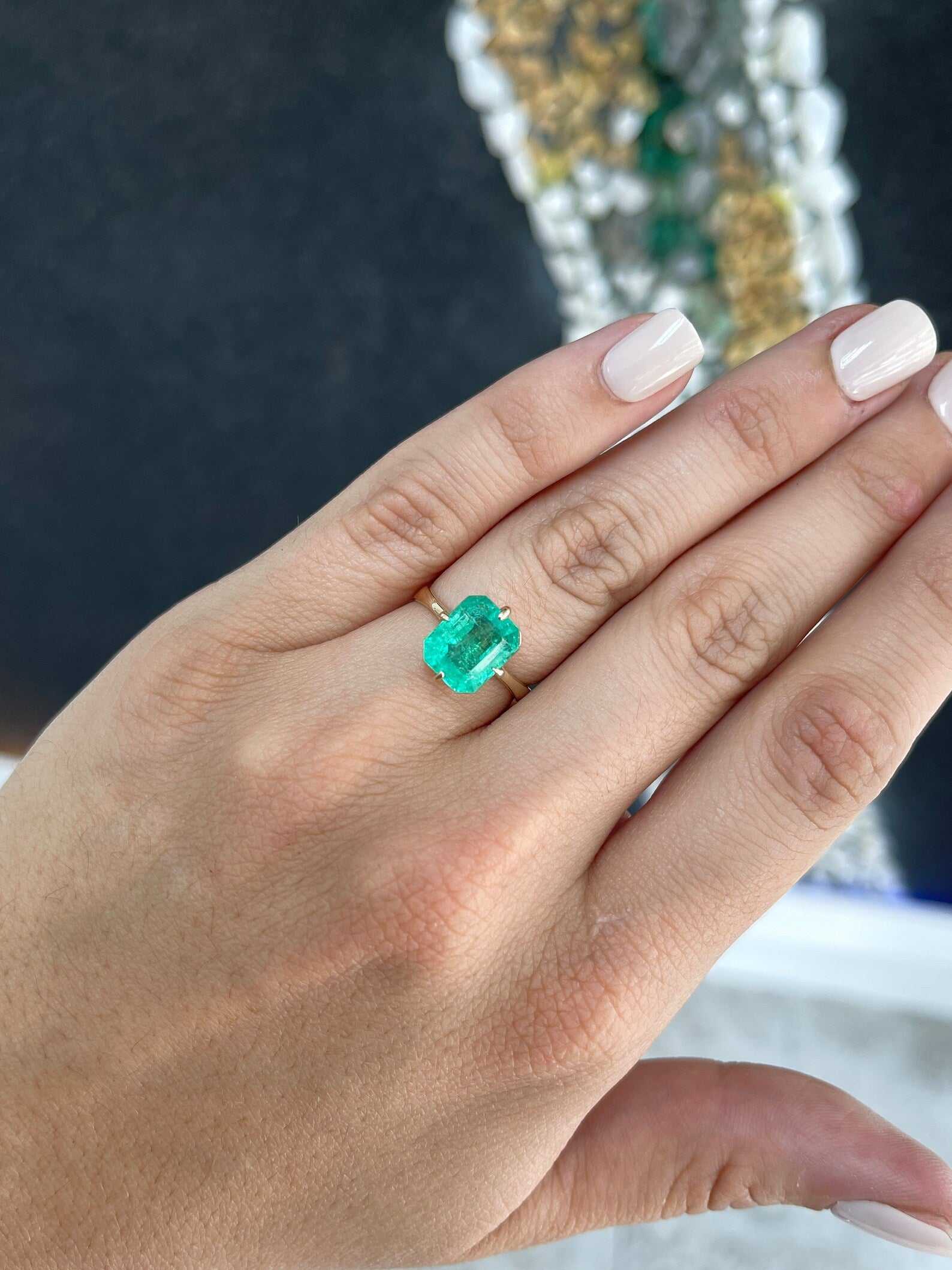 3.50 Carat Natural Colombian Emerald Solitaire Engagement Ring in 14K Gold - Perfect for Proposals, Anniversaries & Special Occasions