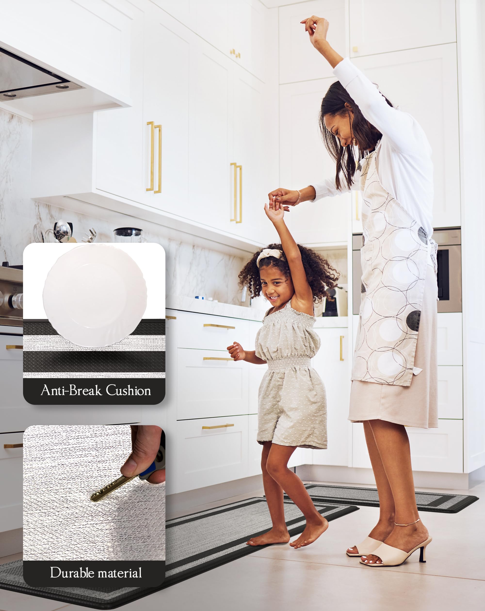 Homergy Anti-Fatigue Kitchen Floor Mats (2-Pack) - Memory Foam Cushioned Standing Mats for Office, Home & Laundry Room - Waterproof, Ergonomic Design (17.3×30.3 & 17.3×59 Inches, Black) - Perfect for Cooking, Dishwashing & Long Work Hours