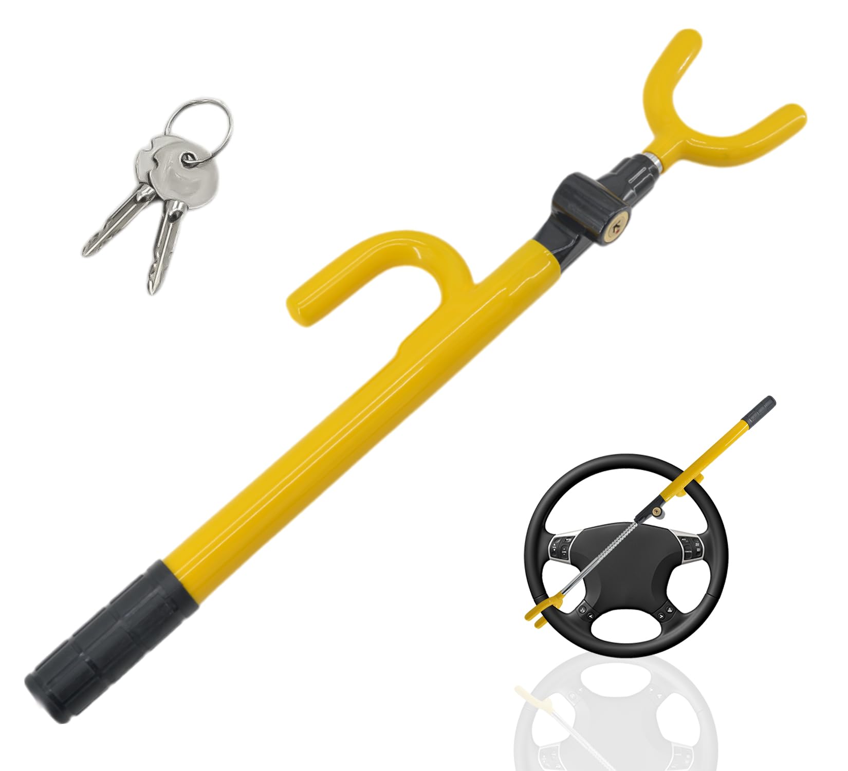 Ultra Secure Anti-Theft Car Steering Wheel Lock - No Scratch Dual Hooks & Double Metal Bars for Cars & Trucks | Perfect for Parking Security & Vehicle Protection