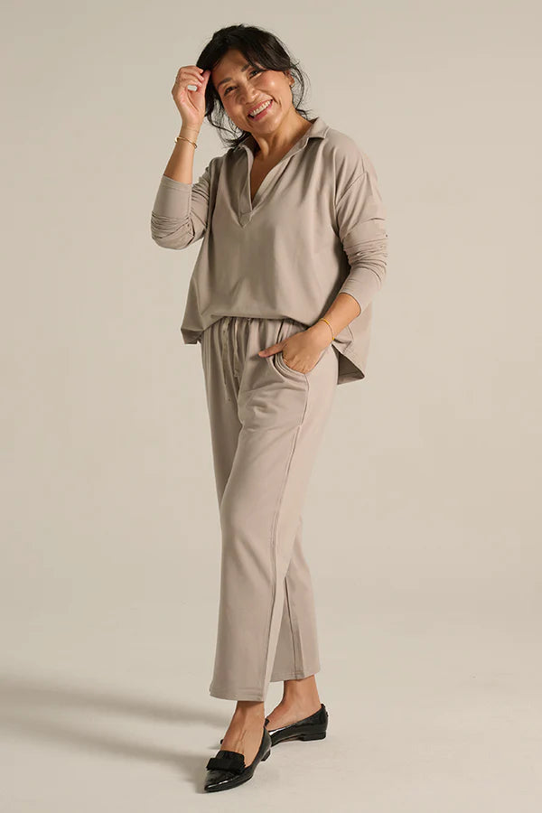 Stevie Top in Taupe - Stylish Women's Casual Blouse for Everyday Wear, Office & Outings