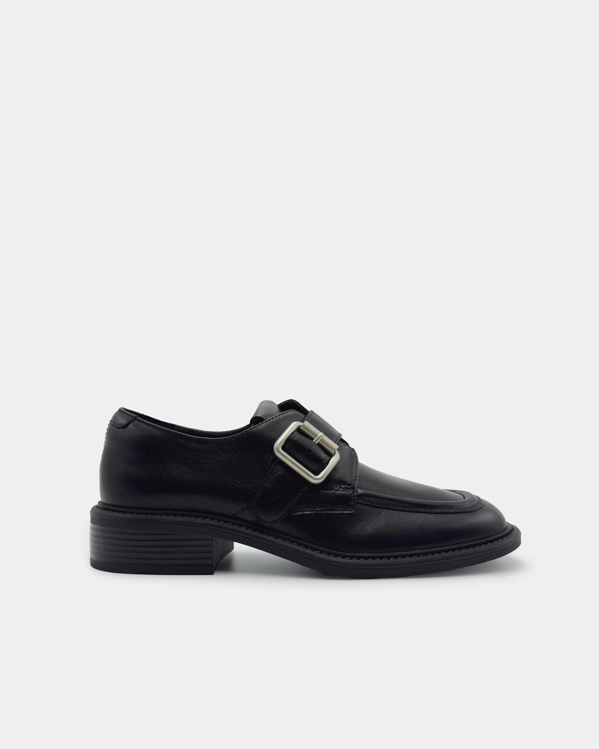 Black Leather Buckle Strap Loafers for Men & Women - Classic Comfortable Slip-On Shoes for Office, Casual & Dressy Occasions