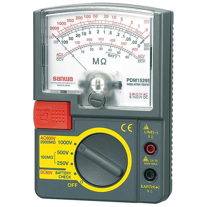 Sanwa PDM1529S Analog Megohmmeter - Insulation Resistance Tester & Earth Resistance Meter for Electrical Equipment Testing | Multi-Range Measurement | Perfect for Industrial Maintenance, HVAC Systems and Electrical Safety Inspections