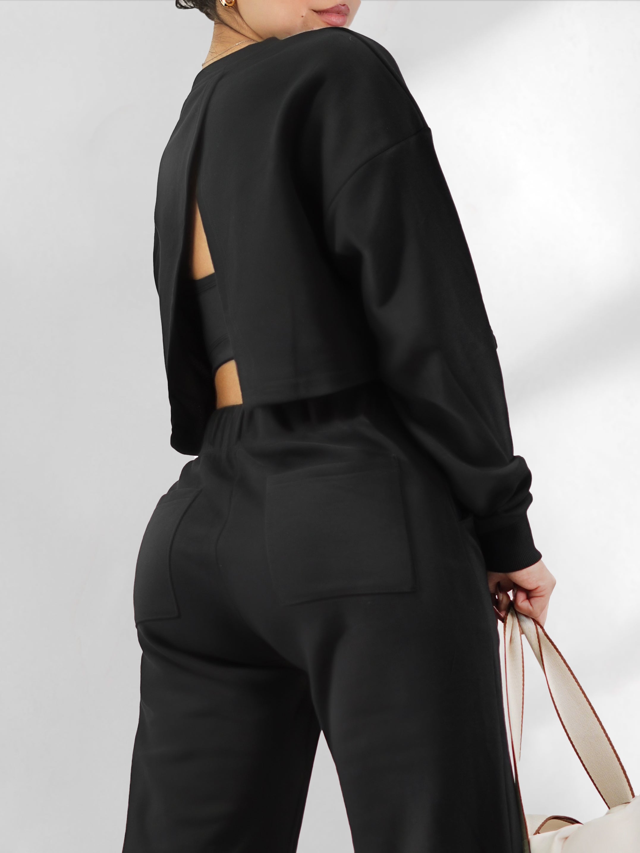 Cute Slit Back Sweatshirt for Women - Trendy Black Pullover with Stylish Back Detail | Perfect for Casual Outfits, Date Nights & Streetwear Fashion