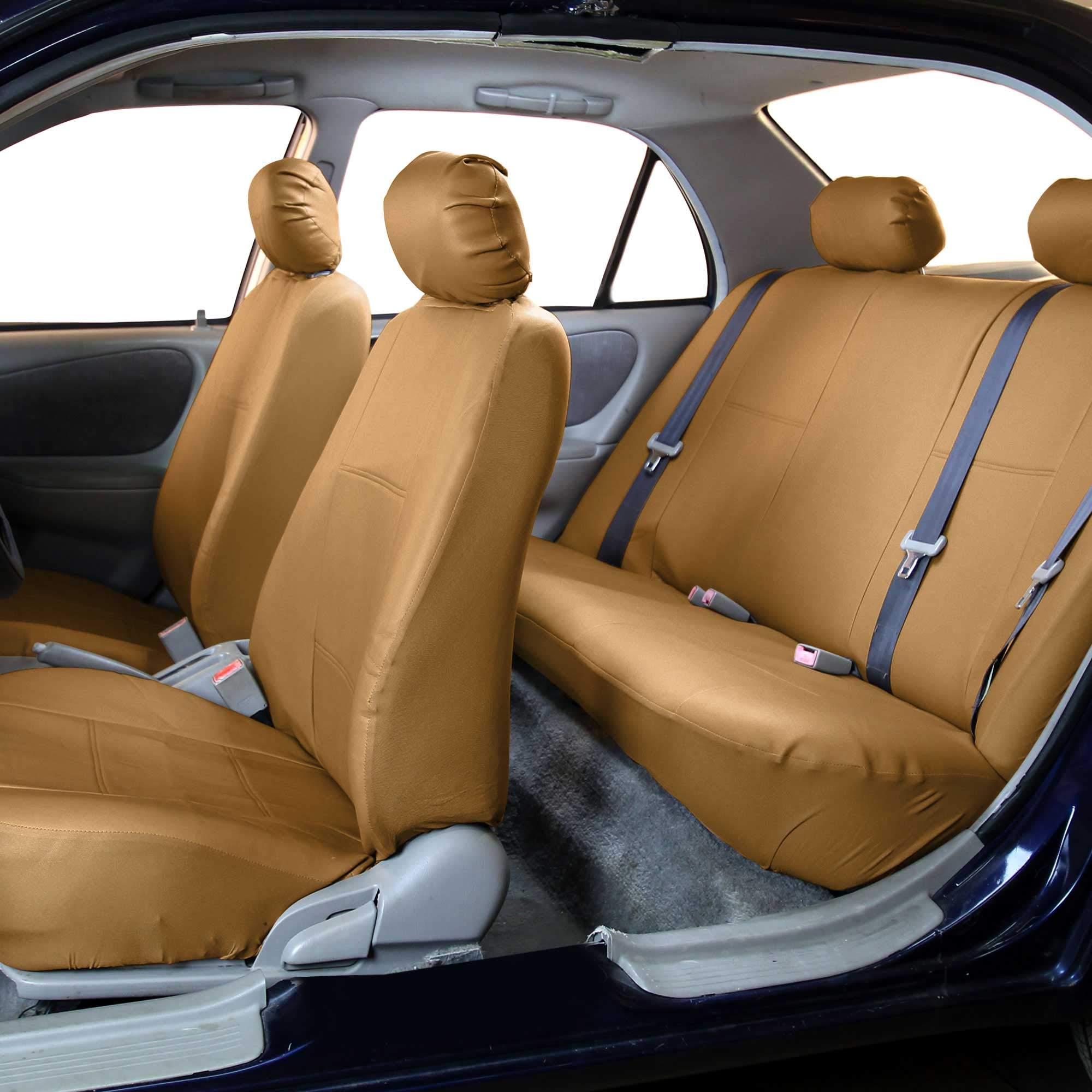 Premium PU Leather Car Seat Covers Full Set - Universal Fit for SUV, Sedan, Van - Tan Automotive Seat Protectors | Waterproof, Easy to Clean & Anti-Slip Interior Accessories | Perfect for Road Trips, Commuting & Family Travel
