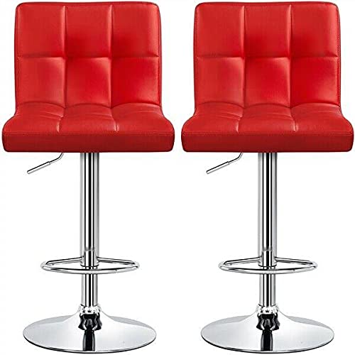 2PCS Adjustable Height Bar Stools - PU Leather Counter Stools for Kitchen, Dining & Home Bar - Red Modern Barstools with Swivel Seat - Perfect for Kitchen Island, Breakfast Nook & Entertainment Areas
