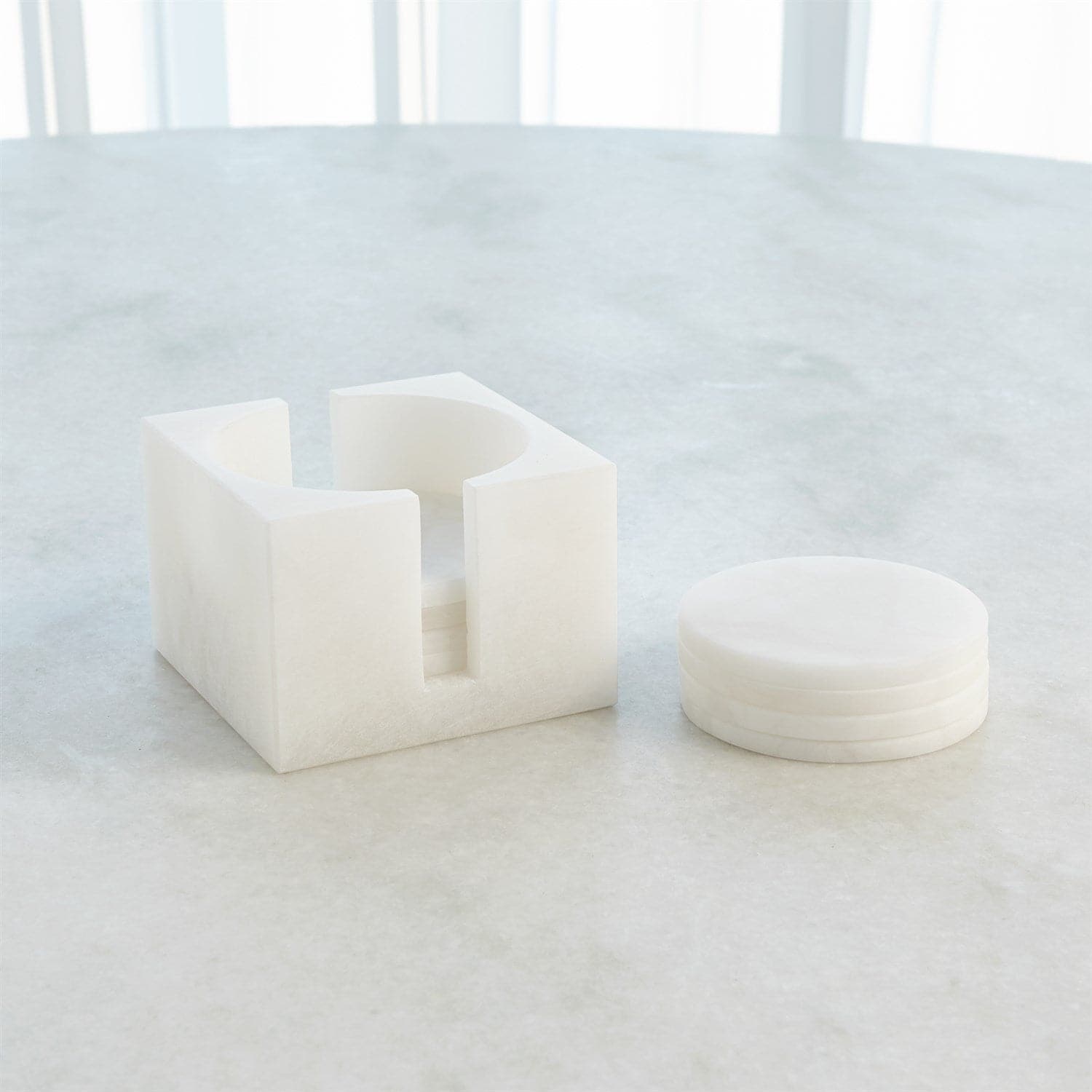 Premium Alabaster Coasters Set of 8 - Elegant Stone Drink Coasters for Home & Office - Perfect for Coffee Tables, Bars, and Dining Tables