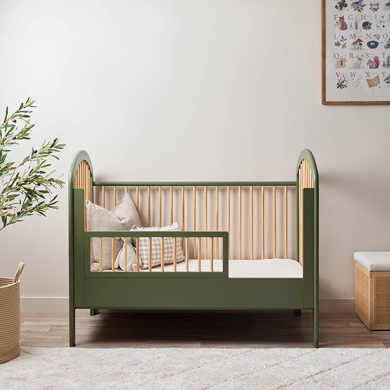 Archie Cot Toddler Bed Half Frame - Moss/Natural Wooden Crib for Kids | Safe & Sturdy Nursery Furniture for Toddlers | Perfect for Daycare, Bedroom, and Travel Use