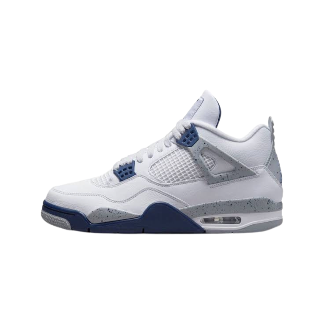 Air Jordan 4 Retro Sneakers - White & Midnight Navy Colorway - Men's Basketball Shoes for Casual Wear & Street Style