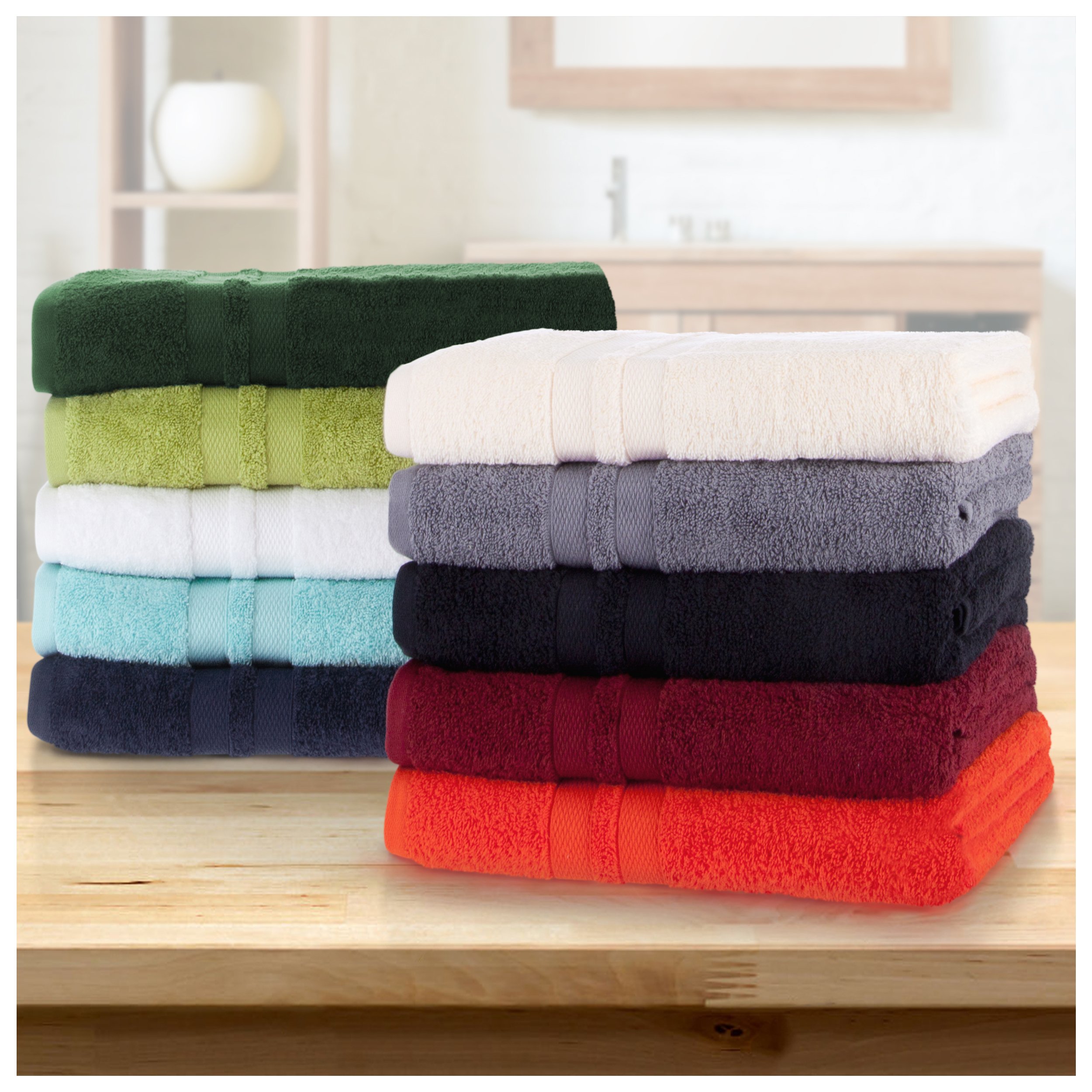BNM Ultra-Soft Cotton Towel Set - 6 Piece Bath & Hand Towels with Washcloths | Quick-Dry, Absorbent & Luxurious | Shower, Spa & Home Essentials | Silver Double Line Dobby Border | Perfect for Bathrooms, Guest Rooms & Gym Use