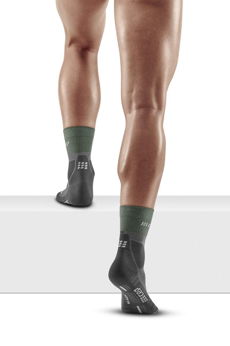 CEP Men's Hiking Merino Wool Mid-Cut Socks - Green/Grey - Moisture-Wicking & Breathable for Outdoor Adventures, Trekking & Cold Weather Activities