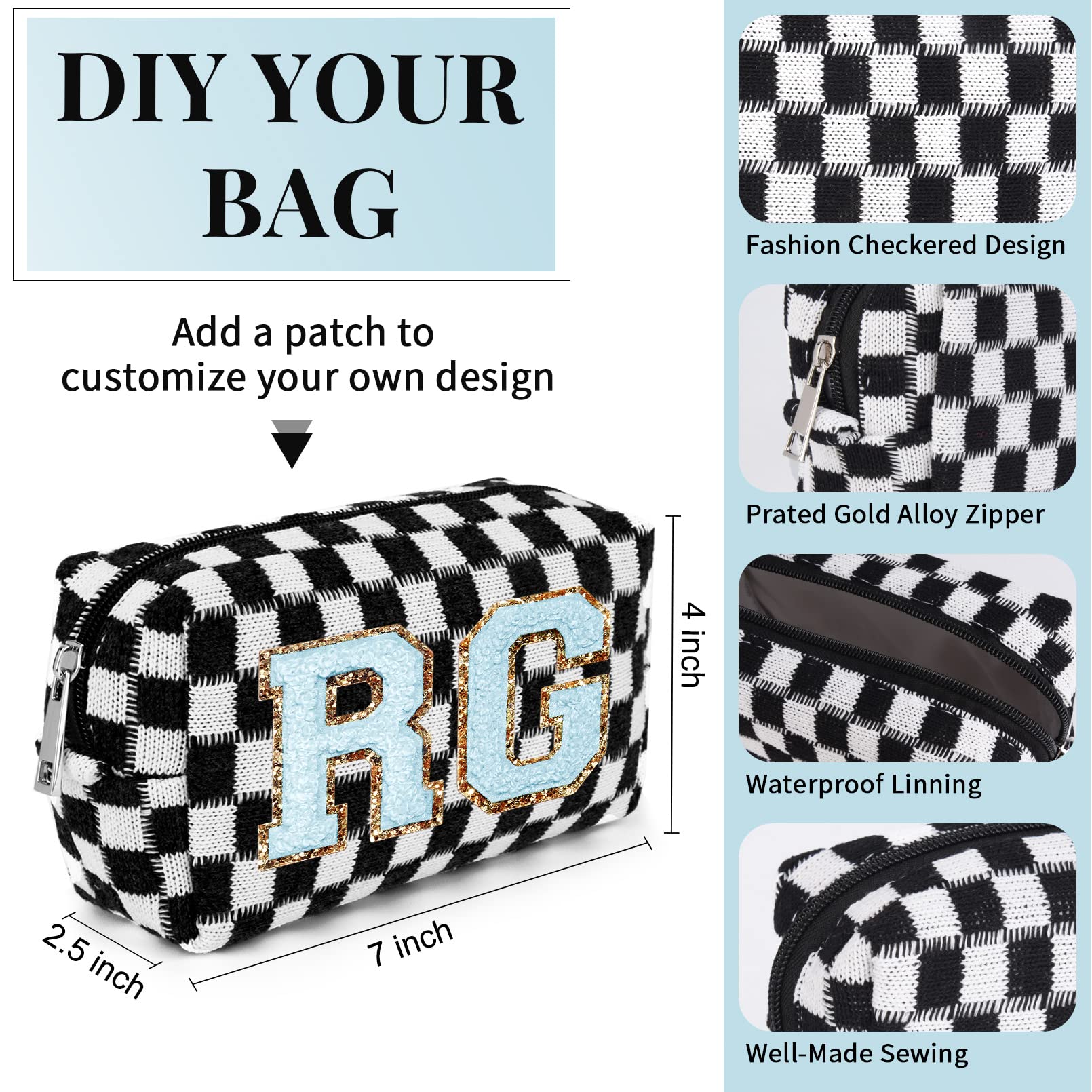 6-Piece Checkered Makeup Bag Set - Pink & Black Preppy Cosmetic Pouches for Women | Travel Toiletry Organizer, DIY Brush Storage | Perfect for School, Gym & Vacation Essentials