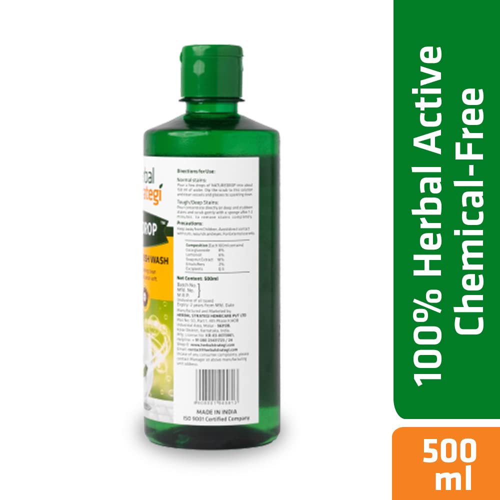 **Herbal Strategi Dishwashing Liquid Gel - Natural & Vegan with Refreshing Lemon Oil | Gentle on Hands | Eco-Friendly & Non-Toxic | Safe for Babies & Pets | 500ml | Perfect for Daily Kitchen Cleaning & Greasy Dishes**