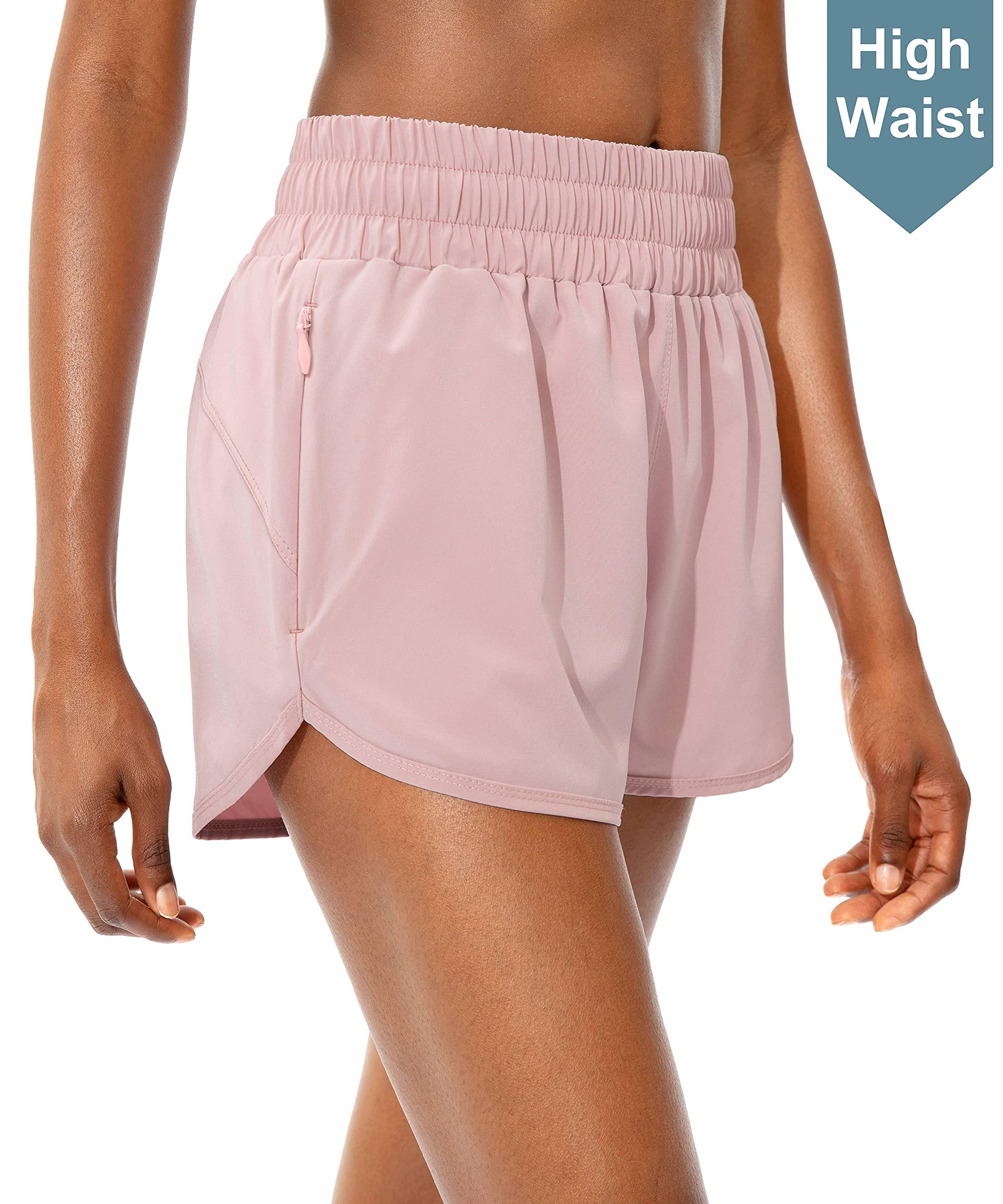 SANTINY Women's High Waisted Running Shorts with Zip Pockets - Breathable Athletic Workout Gym Shorts with Liner for Jogging, Yoga & Fitness Training