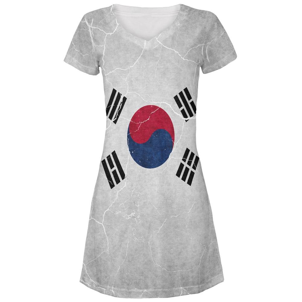 Distressed South Korean Flag Print Juniors Cover-Up Beach Dress - Lightweight & Stylish for Summer Vacations, Pool Parties, and Beach Outings