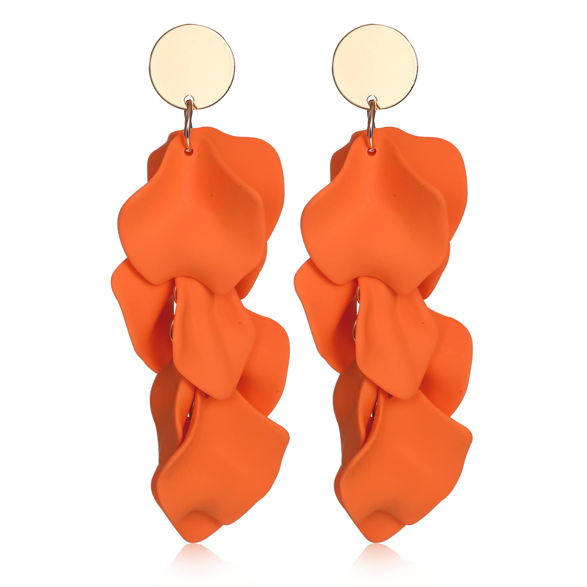 THUNARAZ Clip on Acrylic Earrings for Women - Long Rose Petal Dangle Earrings, Exaggerated Flower Drop Earrings, Statement Floral Tassel Earrings | Wedding, Party, Prom, Evening Wear Accessories