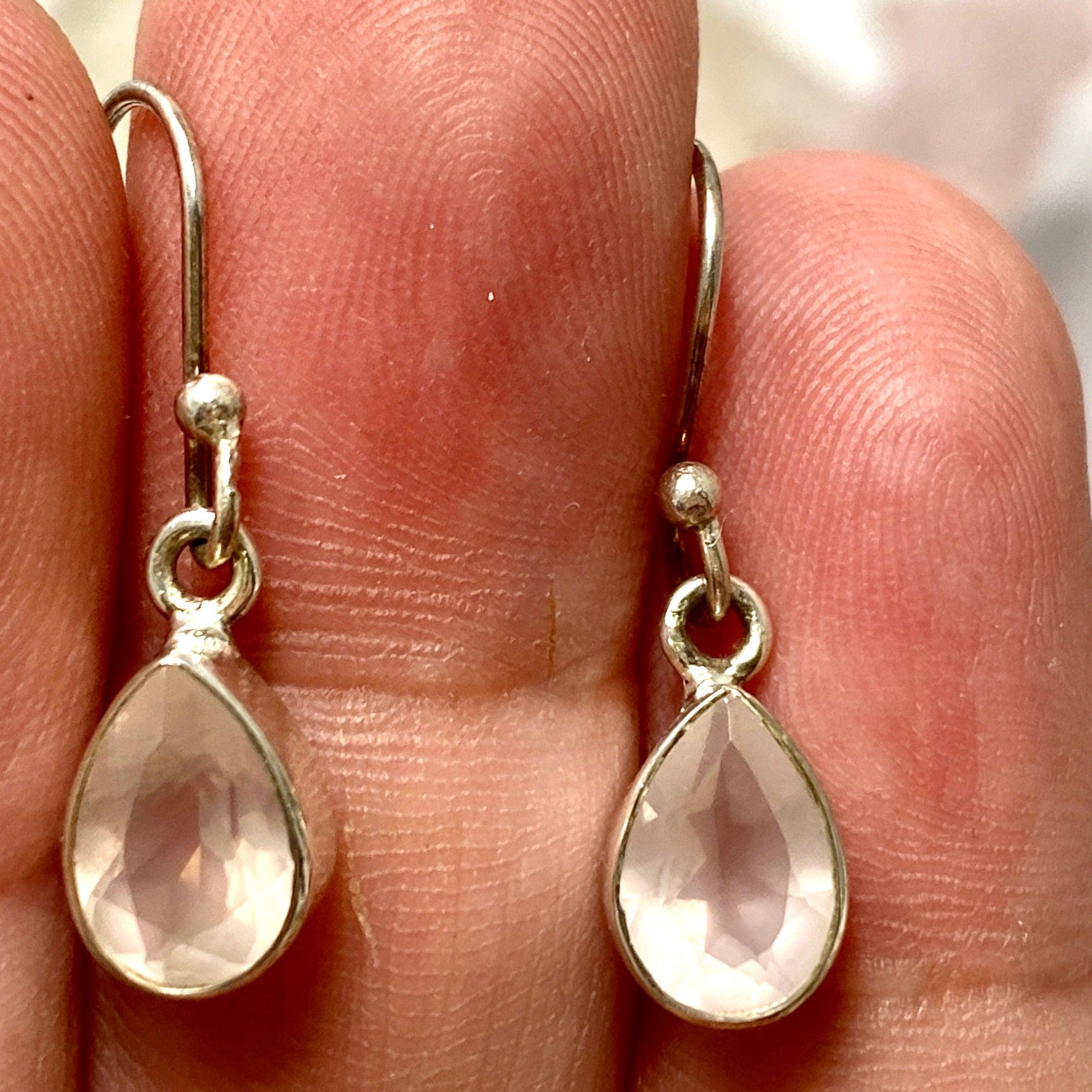 Rose Quartz Faceted Teardrop Earrings - Dainty Crystal Jewelry for Women, Gift for Her | Wedding, Party, Everyday Wear