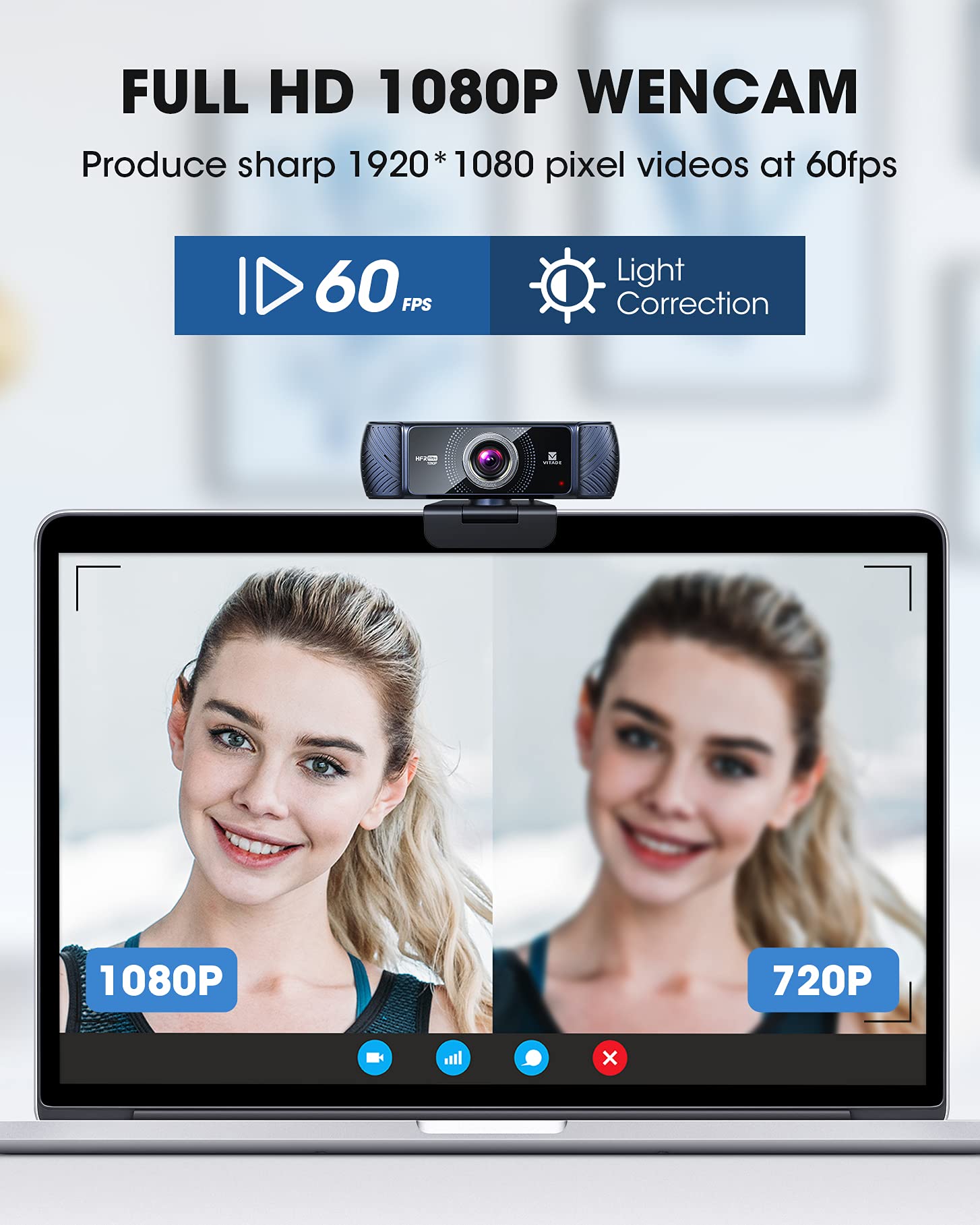 Vitade 682H Pro HD Webcam 1080P 60fps with Built-in Microphone - USB Computer Camera for Streaming, Gaming, Video Conferencing (Mac/Windows/PC/Laptop/Xbox) - Perfect for Skype, OBS, Twitch, YouTube & Xsplit Live Streaming