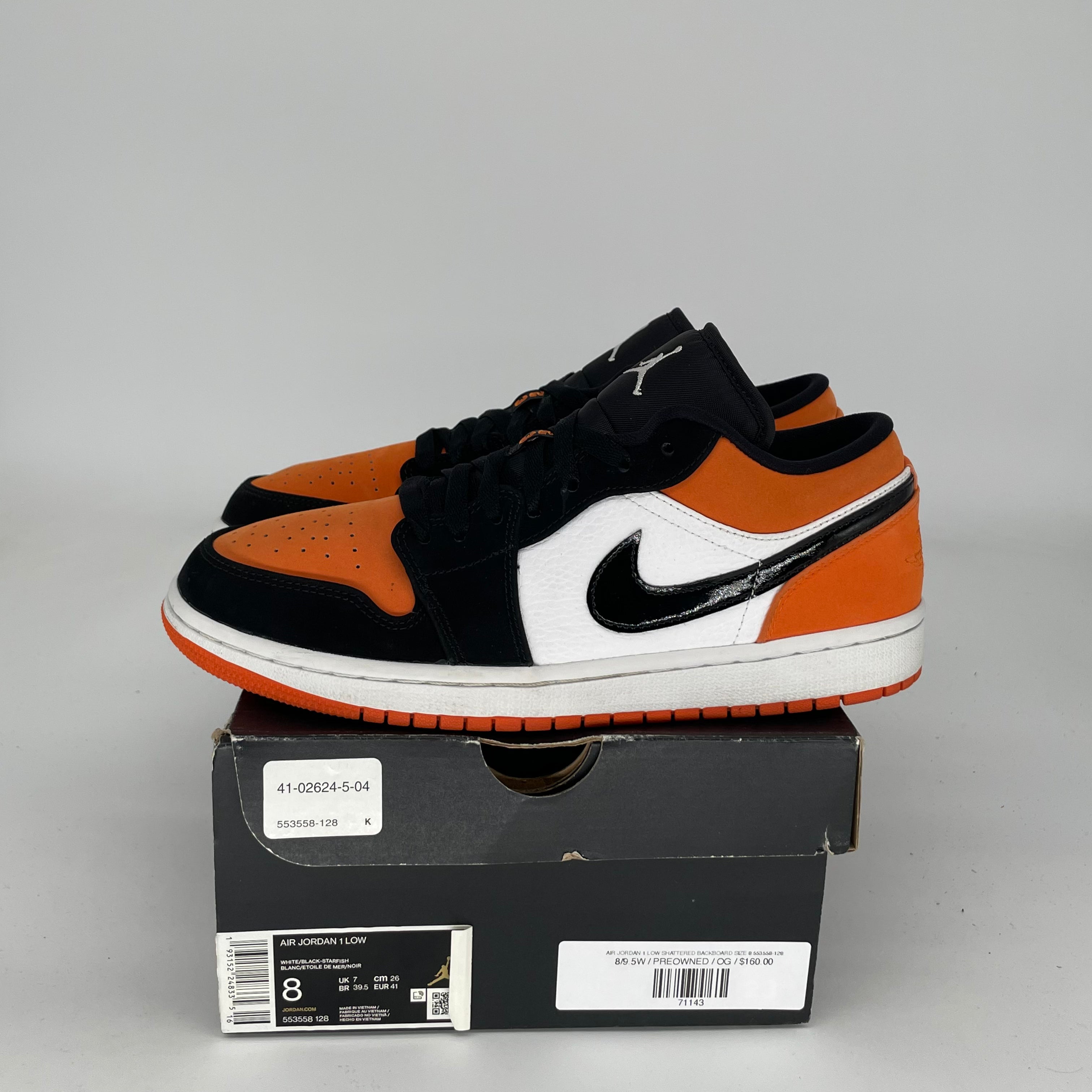 AIR JORDAN 1 LOW SHATTERED BACKBOARD SNEAKERS - MEN'S SIZE 8 (553558-128) - Basketball Shoes for Streetwear & Casual Outfits
