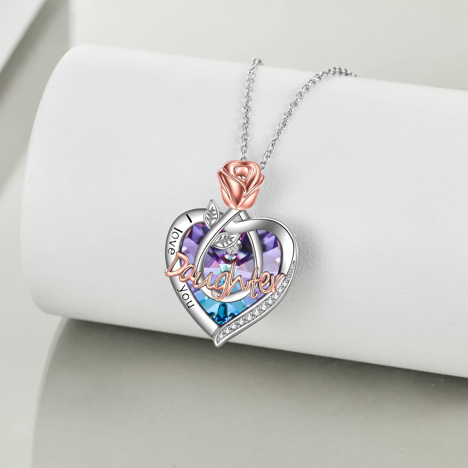 POPKIMI Sterling Silver Rose Flower Heart Jewelry - 925 Silver Crystal Pendant Necklace for Women, Mom, Grandma, Wife, Daughter - Perfect Birthday, Anniversary, Mother's Day Gift for Her - Elegant Jewelry for Weddings, Parties & Special Occasions