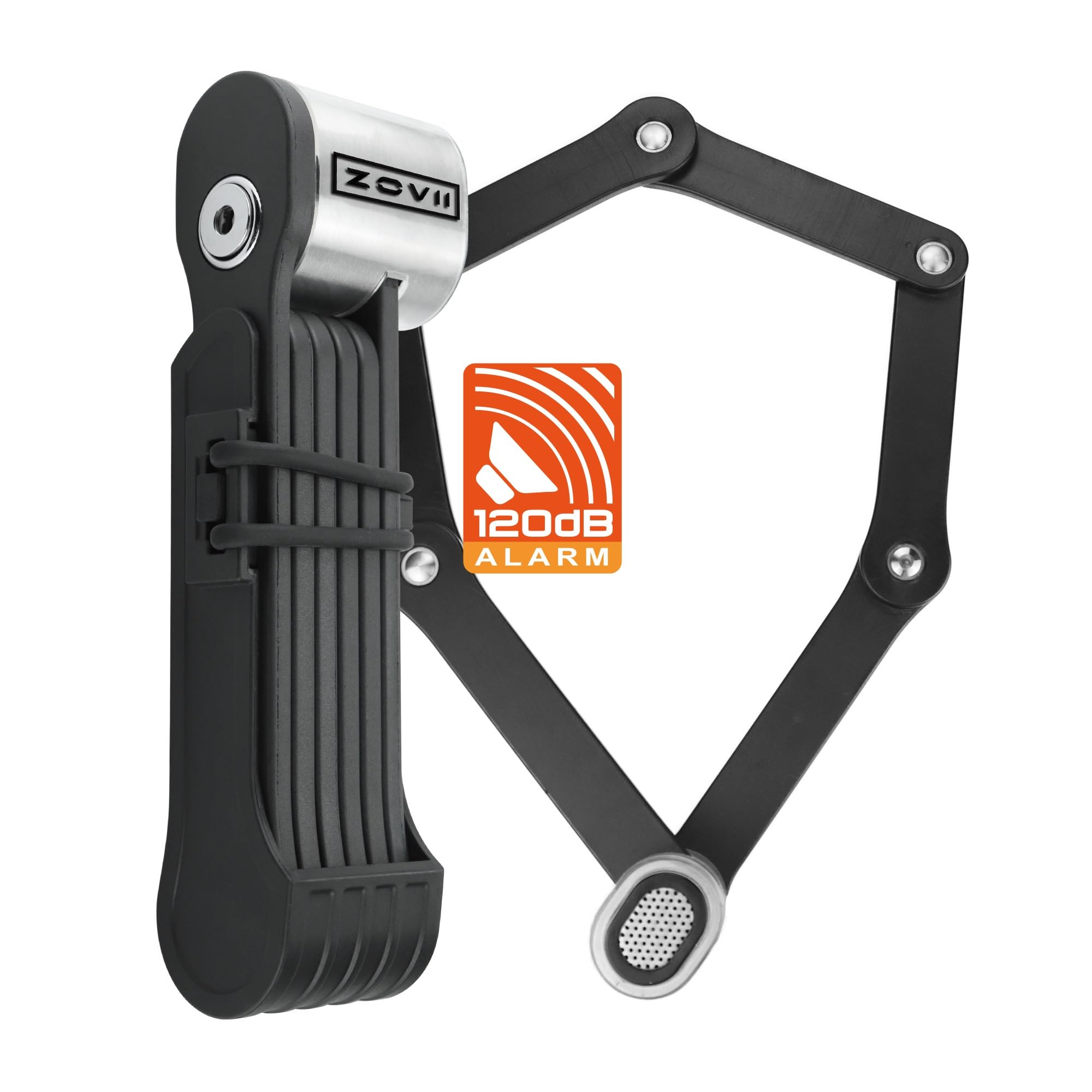 ZOVII Heavy Duty Folding Bike Lock with 120dB Alarm - Anti-Theft Security for Bicycles, Scooters, E-Bikes & Motorcycles | Includes Mounting Bracket | Compact Foldable Design with Key Entry | Perfect for Urban Commuting, Campus Security & Outdoor Adventures