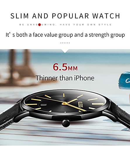 OLEVS Men's Ultra Thin Minimalist Dress Watch - Slim Analog Quartz Watch with Date, Big Face & Leather Band - Waterproof Casual Wristwatch for Business, Office & Formal Occasions