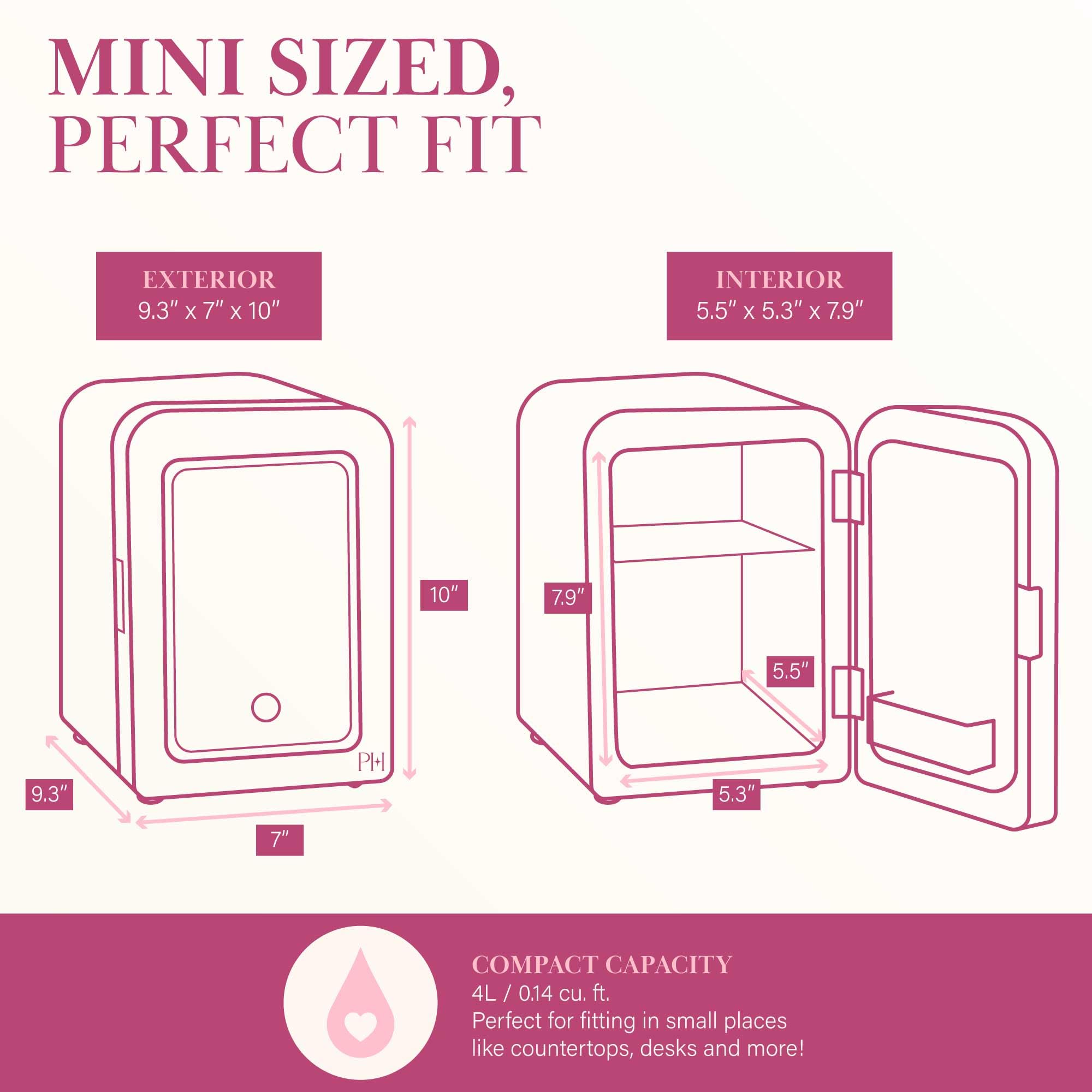 Paris Hilton Mini Beauty Fridge - 4L Pink Cosmetic Cooler with LED Mirror for Skincare Storage at Home