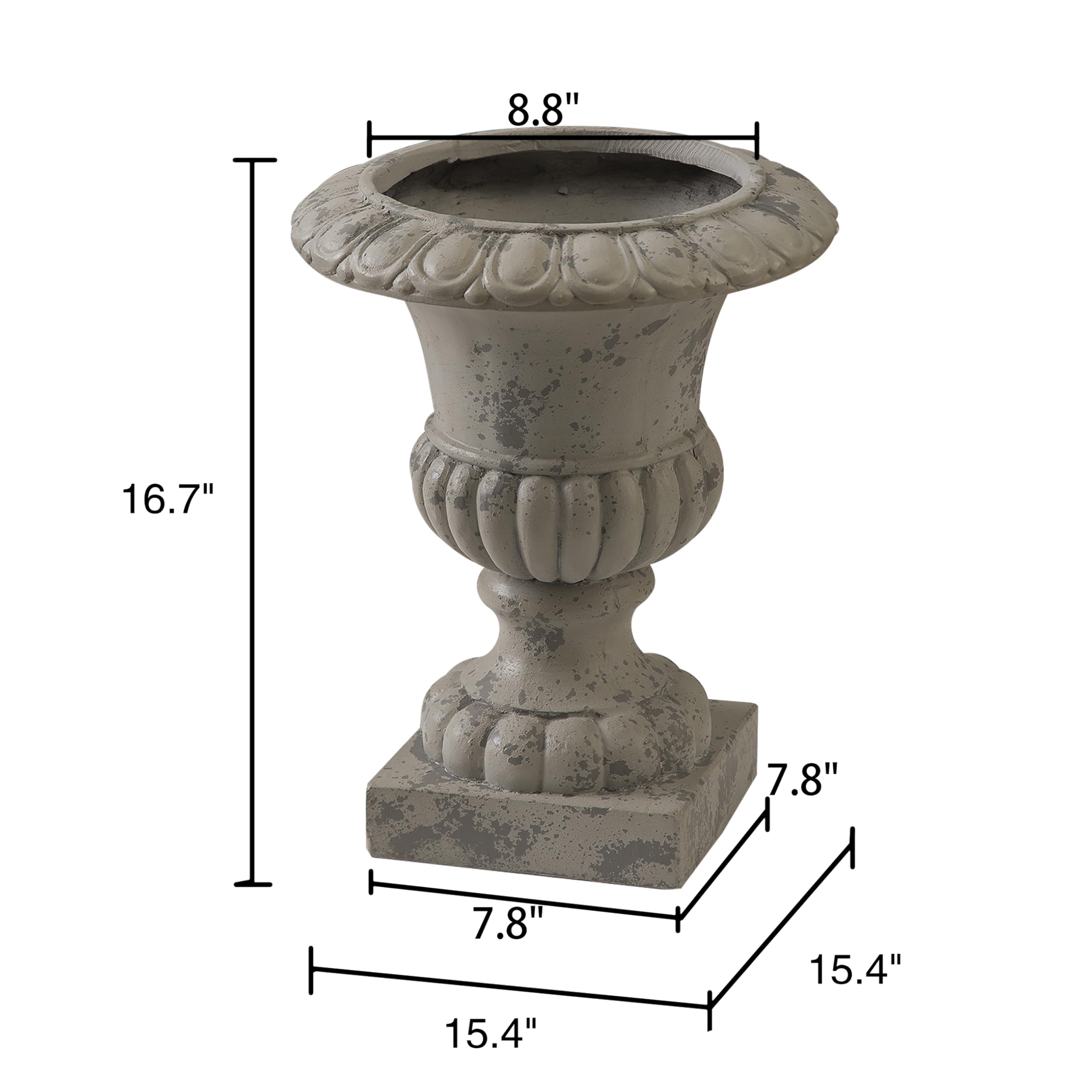 SOFE 16-Inch Rustic Grey Outdoor Urn Planter - Durable Resin Pedestal Flower Pot for Patio, Porch & Garden Decor - Farmhouse Style Planter for Outdoor Plants, Succulents & Flowers