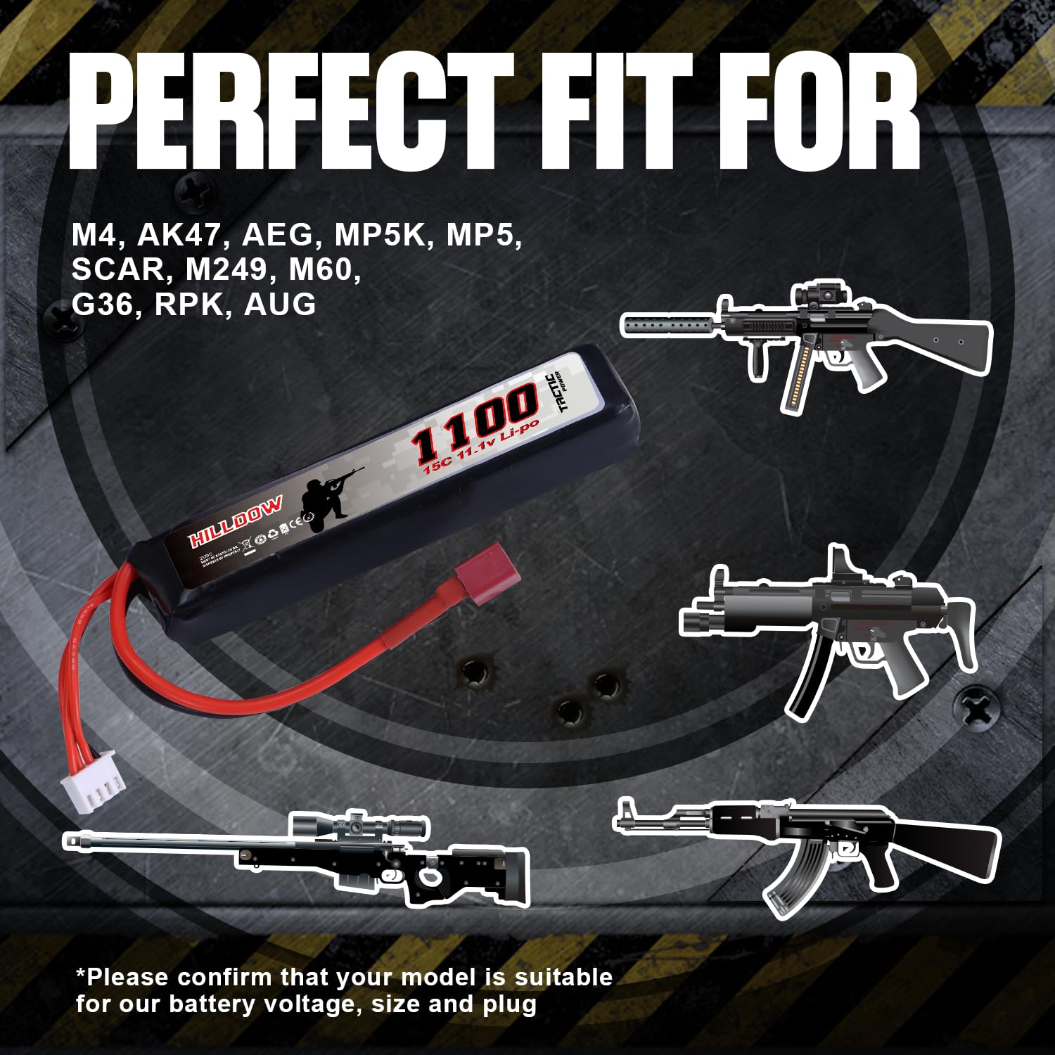 Hilldow 11.1V 1100mAh Airsoft Battery with Deans Plug - for Airsoft Guns & Rifles (M20) - Perfect for Outdoor Airsoft Battles