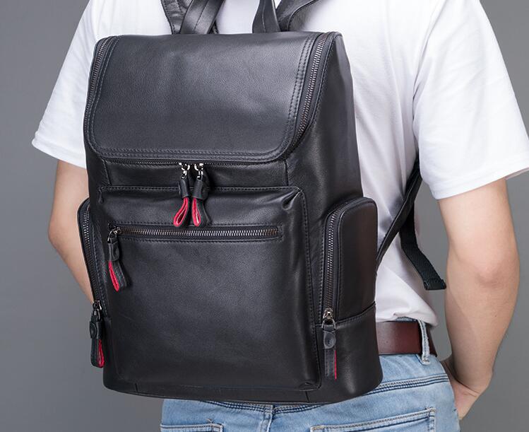 Premium Large Black Leather Backpack for Men & Women - Durable Travel Laptop Bag with USB Charging Port - Perfect for Work, School & Outdoor Adventures